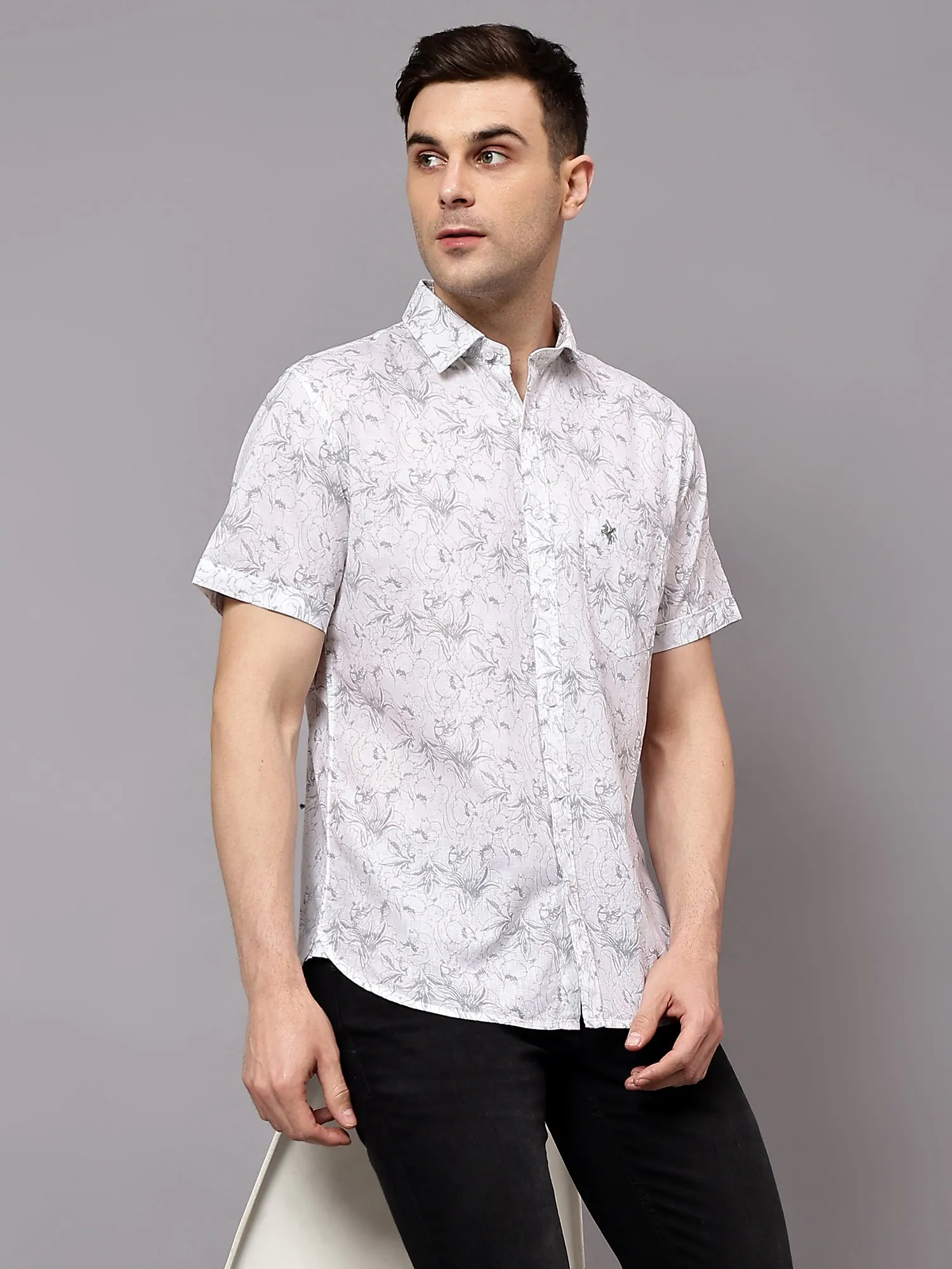 Men's Grey  Casual Floral Print Half sleeve Shirt