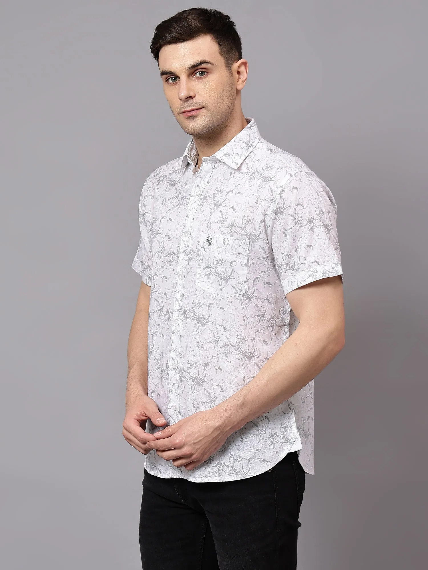 Men's Grey  Casual Floral Print Half sleeve Shirt