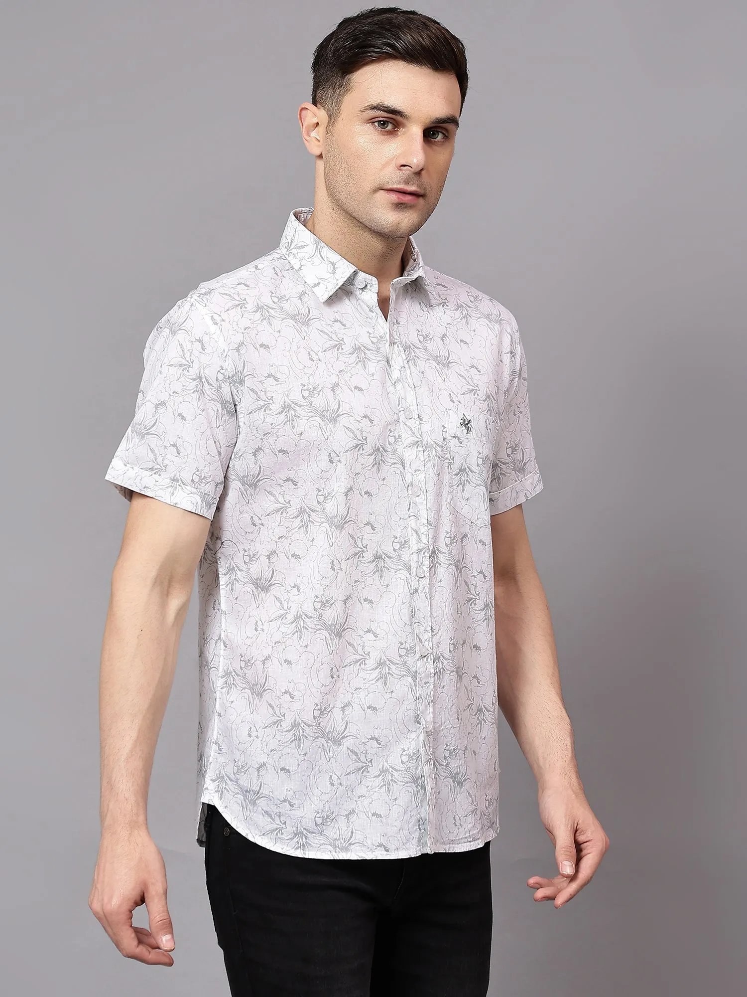 Men's Grey  Casual Floral Print Half sleeve Shirt