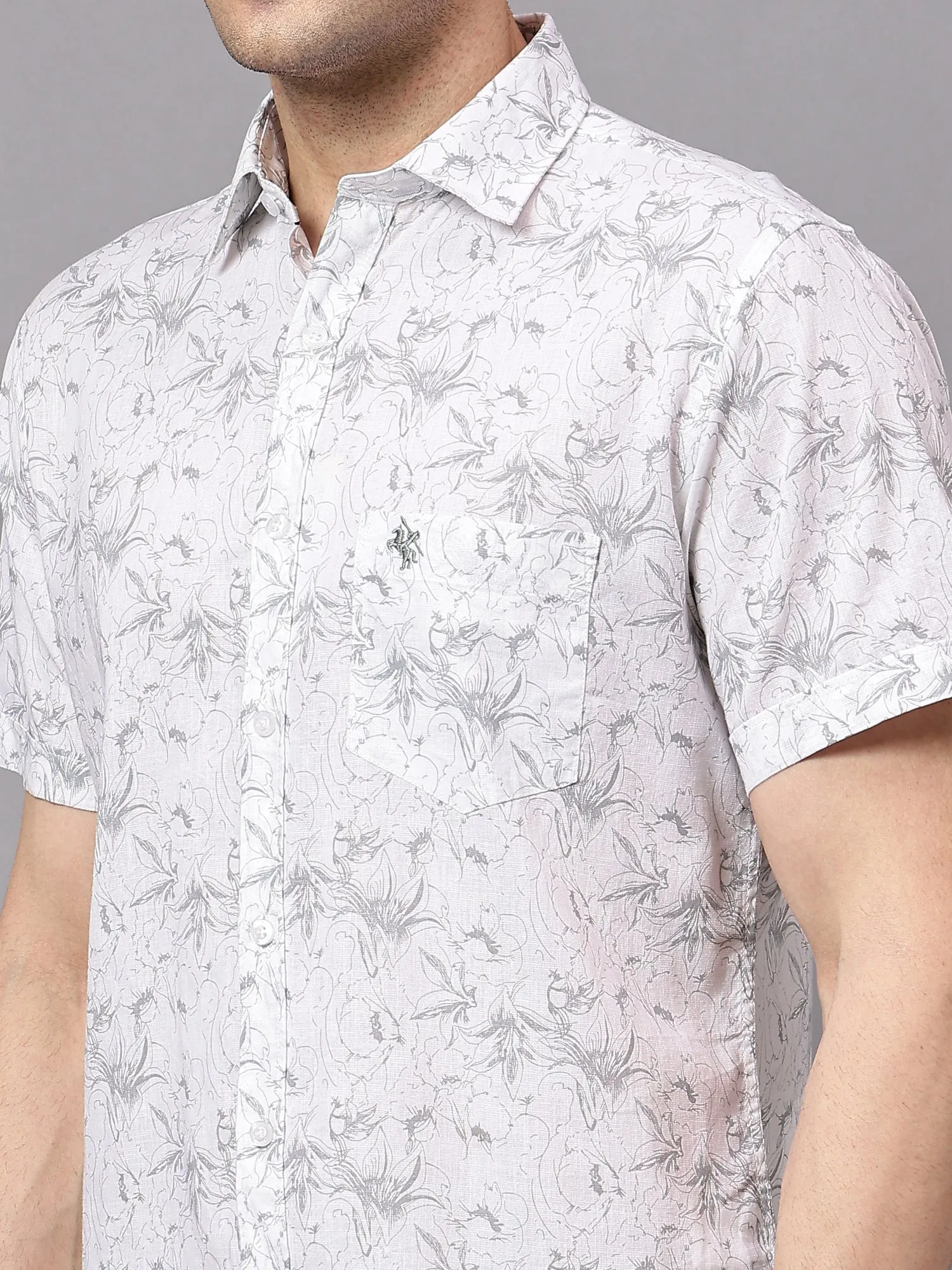 Men's Grey  Casual Floral Print Half sleeve Shirt