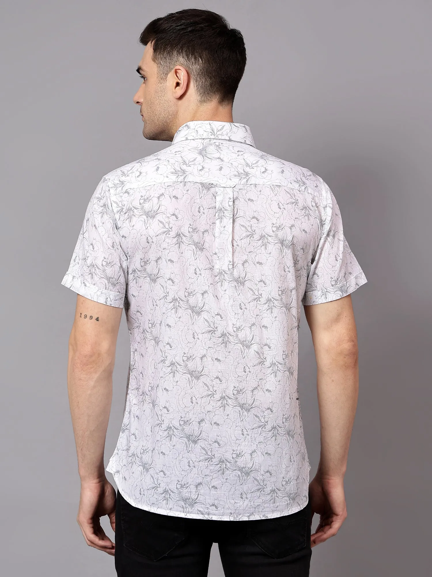 Men's Grey  Casual Floral Print Half sleeve Shirt