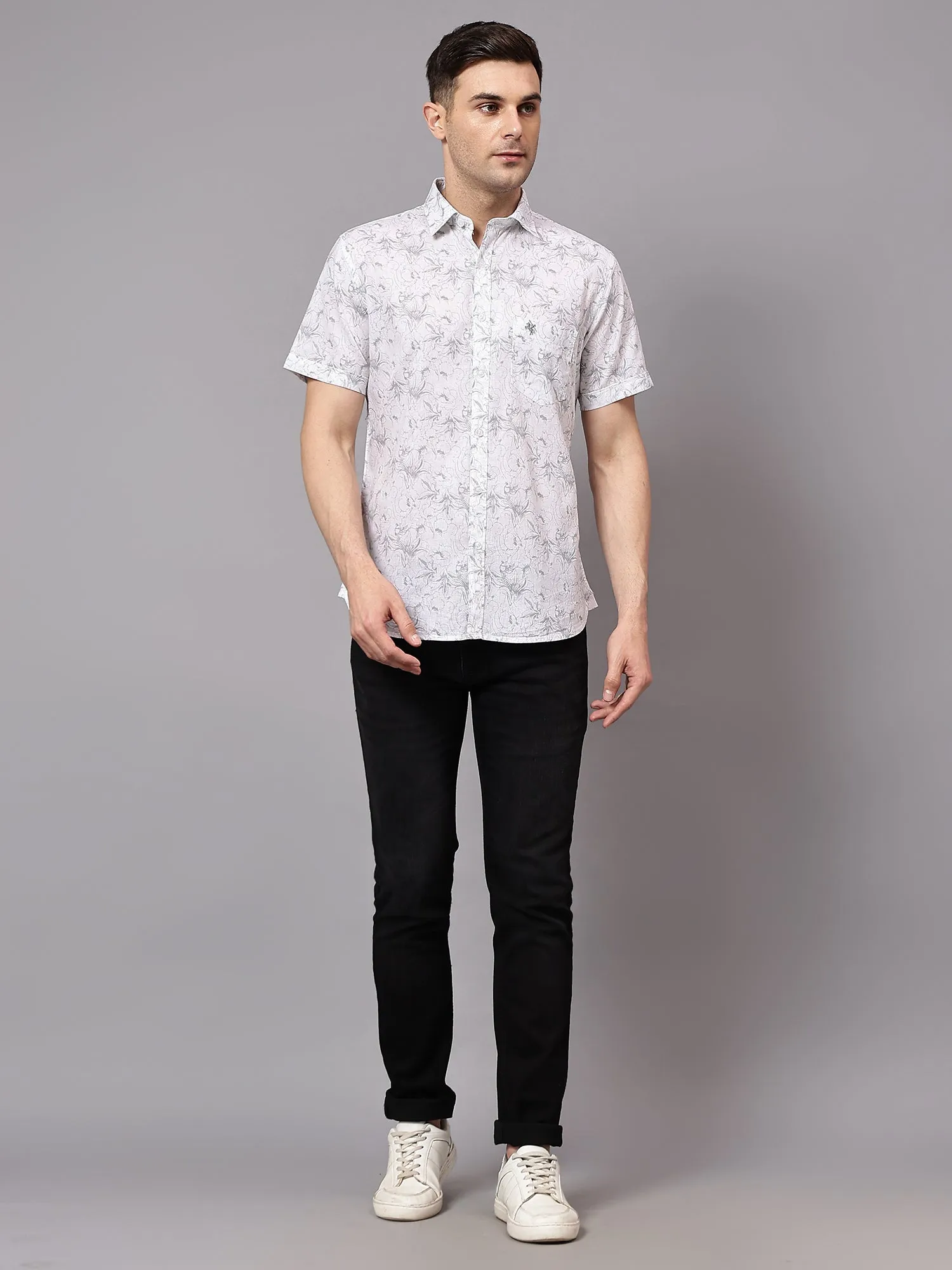 Men's Grey  Casual Floral Print Half sleeve Shirt