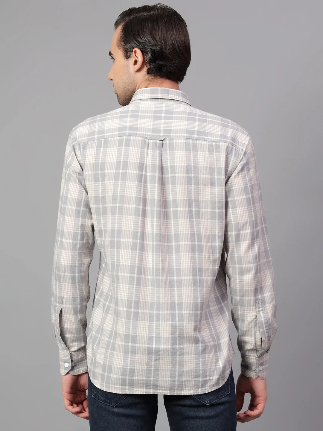 Men's Grey Checked Full Sleeve Casual Shirt