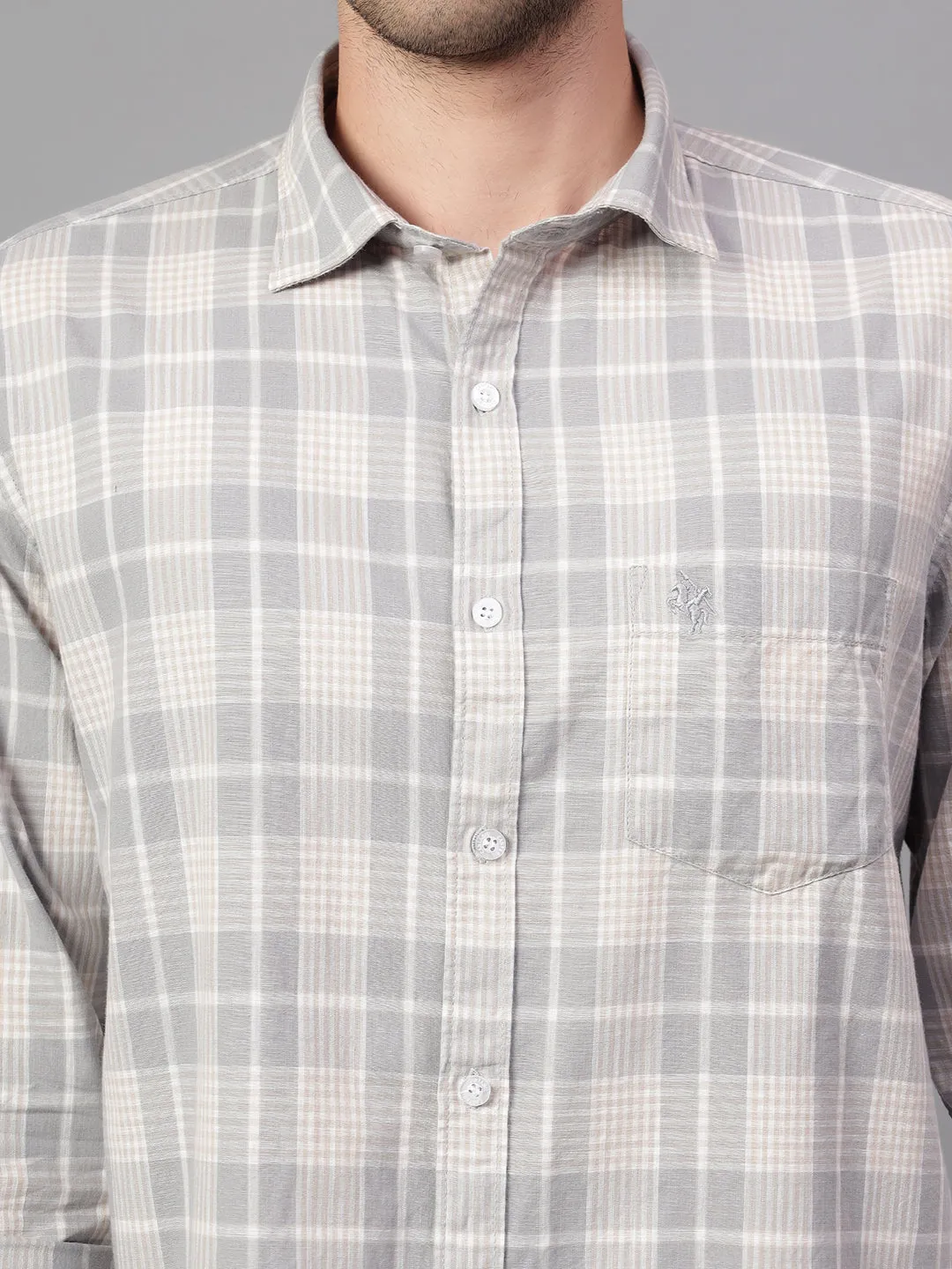 Men's Grey Checked Full Sleeve Casual Shirt