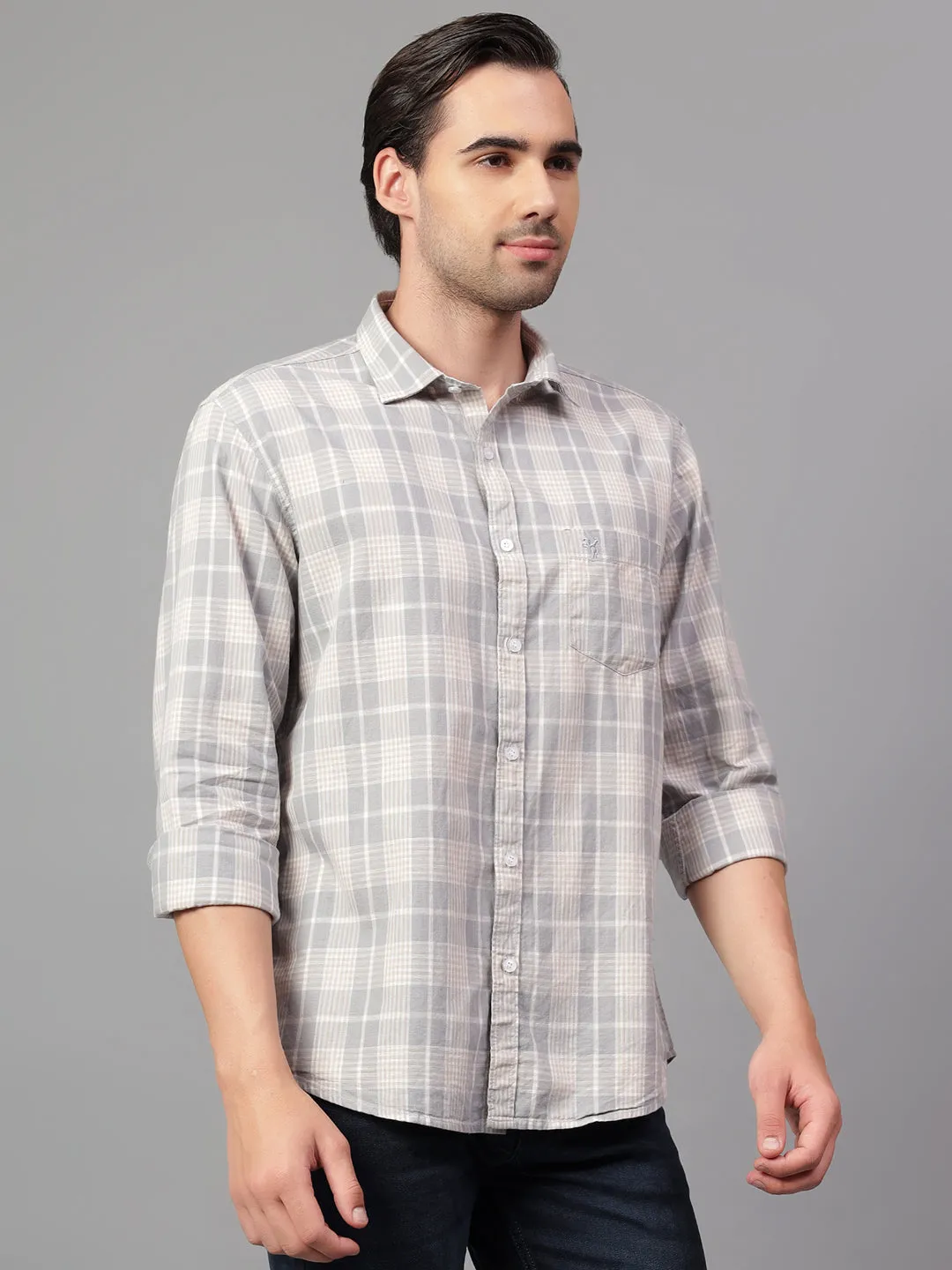 Men's Grey Checked Full Sleeve Casual Shirt