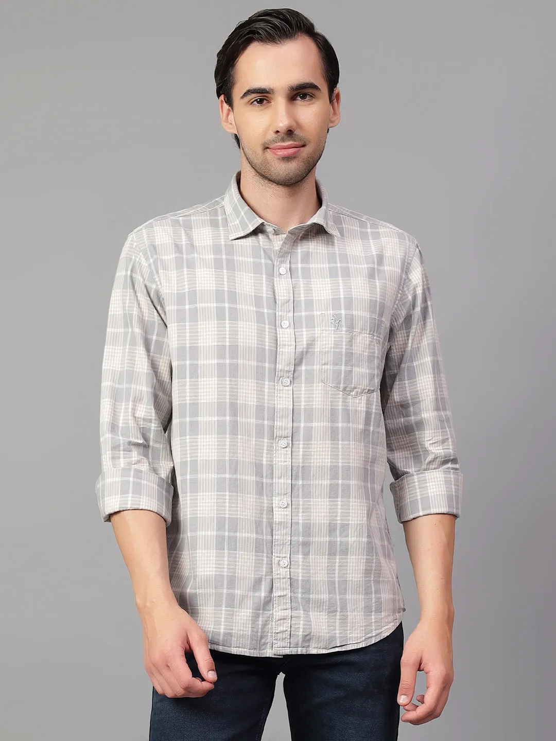 Men's Grey Checked Full Sleeve Casual Shirt