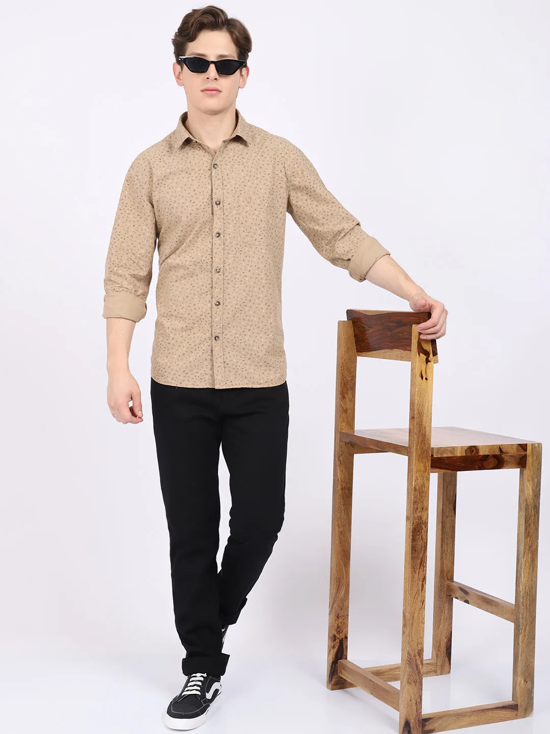 Men's Khaki Casual Ditsy Print Full Sleeve Shirt