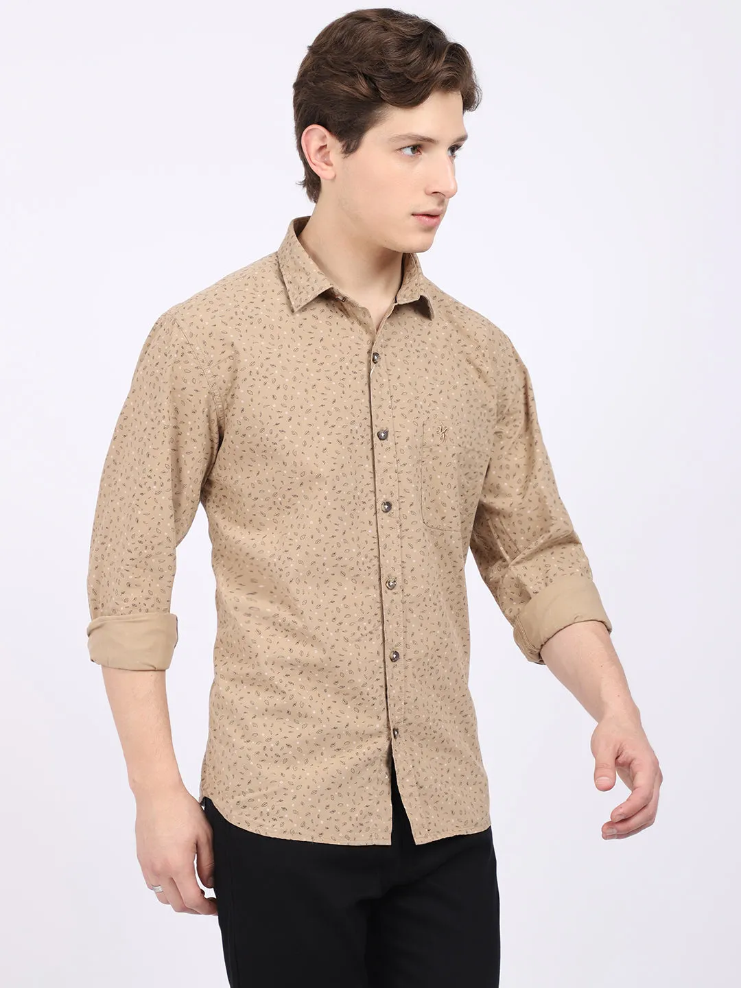 Men's Khaki Casual Ditsy Print Full Sleeve Shirt