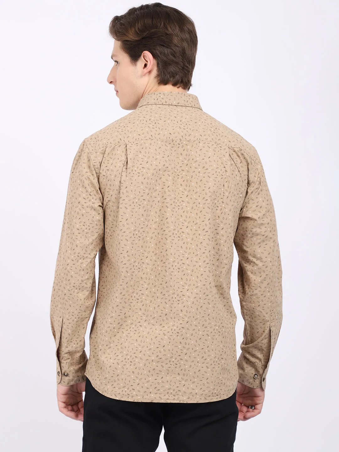 Men's Khaki Casual Ditsy Print Full Sleeve Shirt