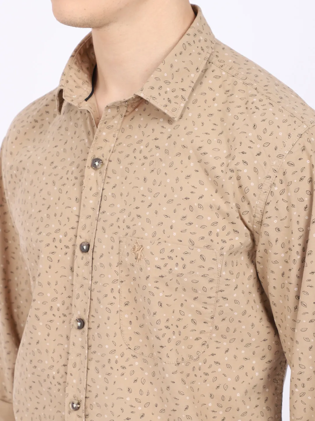 Men's Khaki Casual Ditsy Print Full Sleeve Shirt