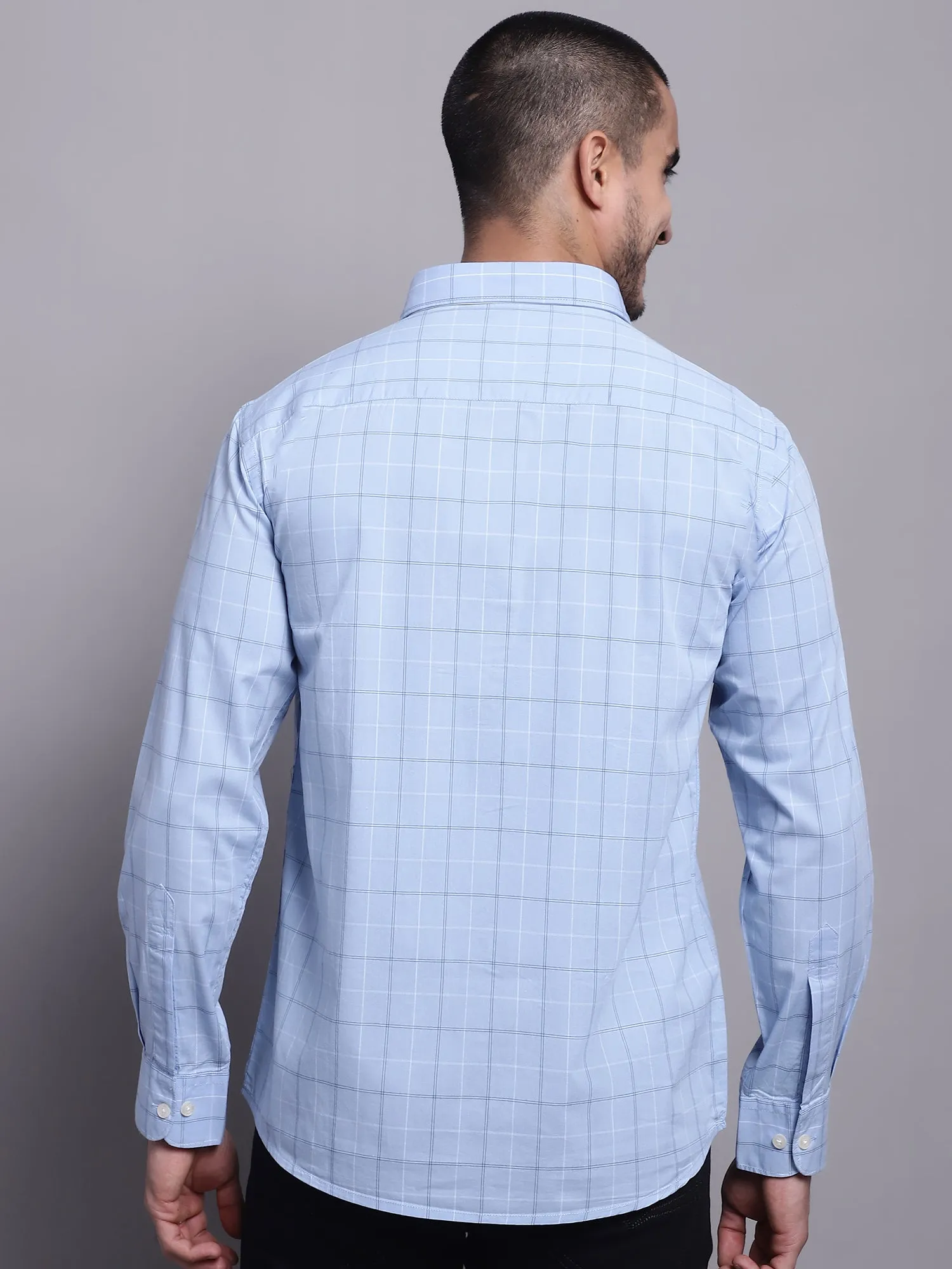 Men's Light Blue Casual Medium Checks Full Sleeve Shirt