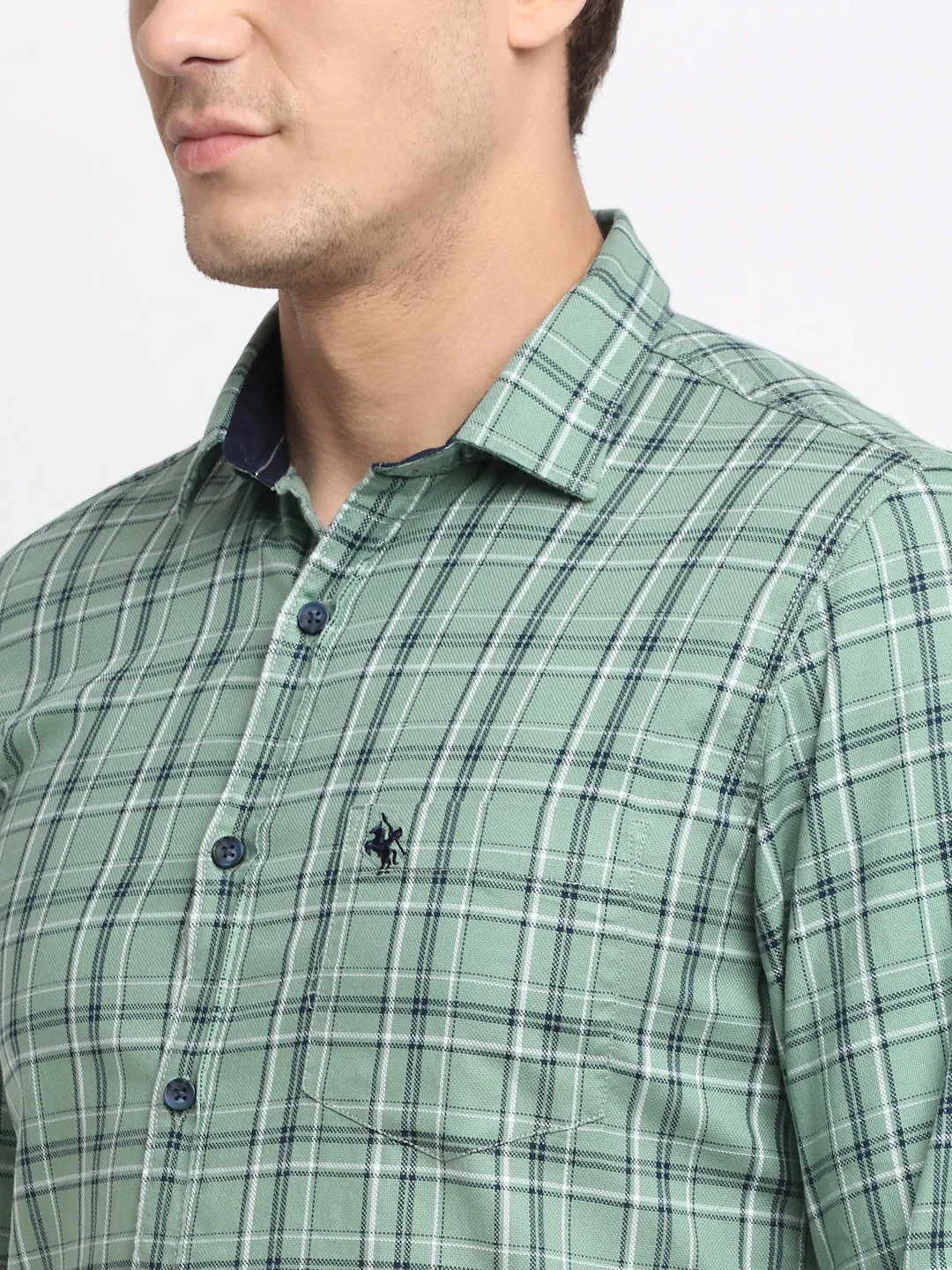 Men's Light Green Casual Medium Checks Full Sleeve Shirt