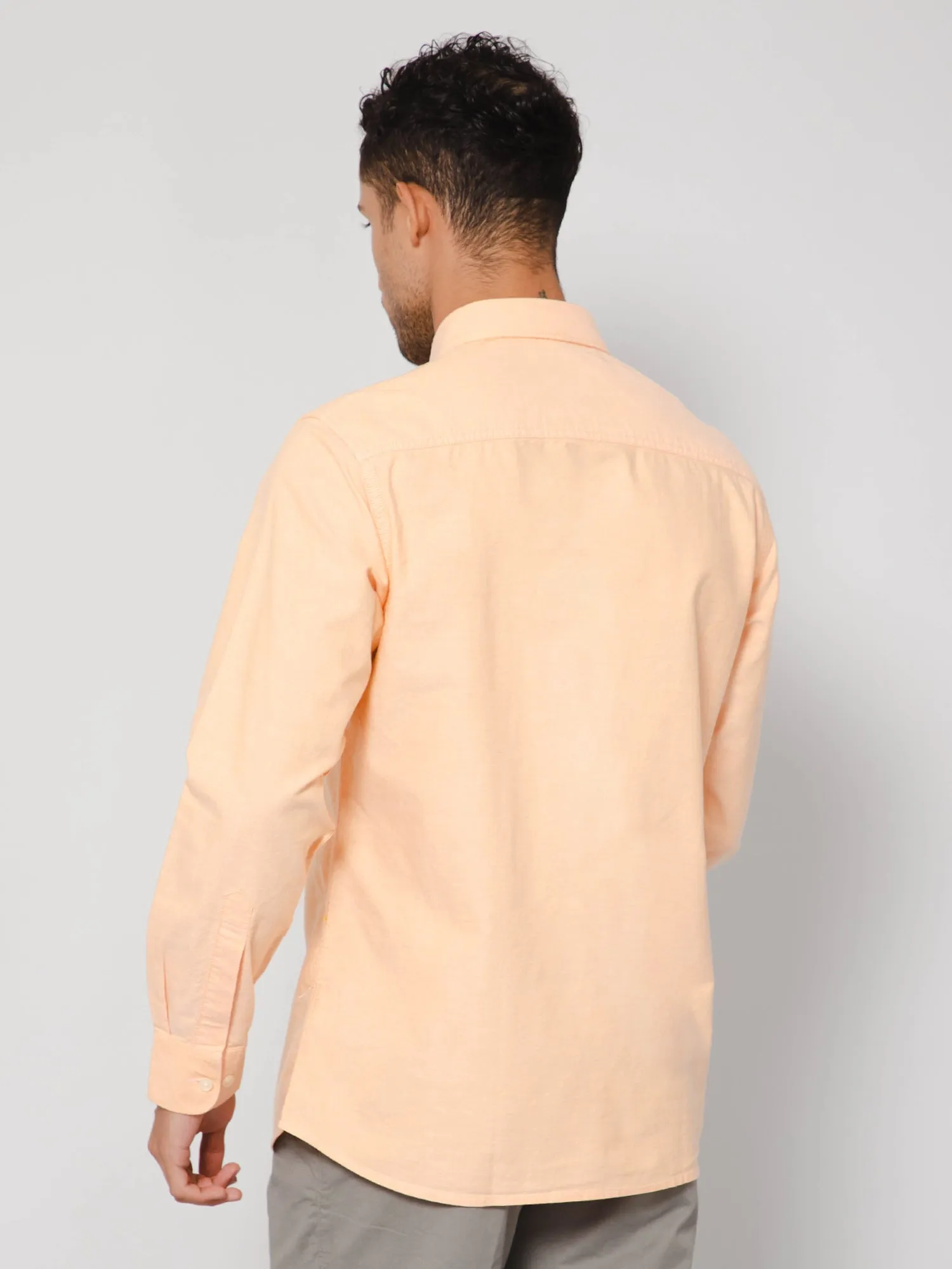 Men's Light Orange Casual Plain Full Sleeve Shirt