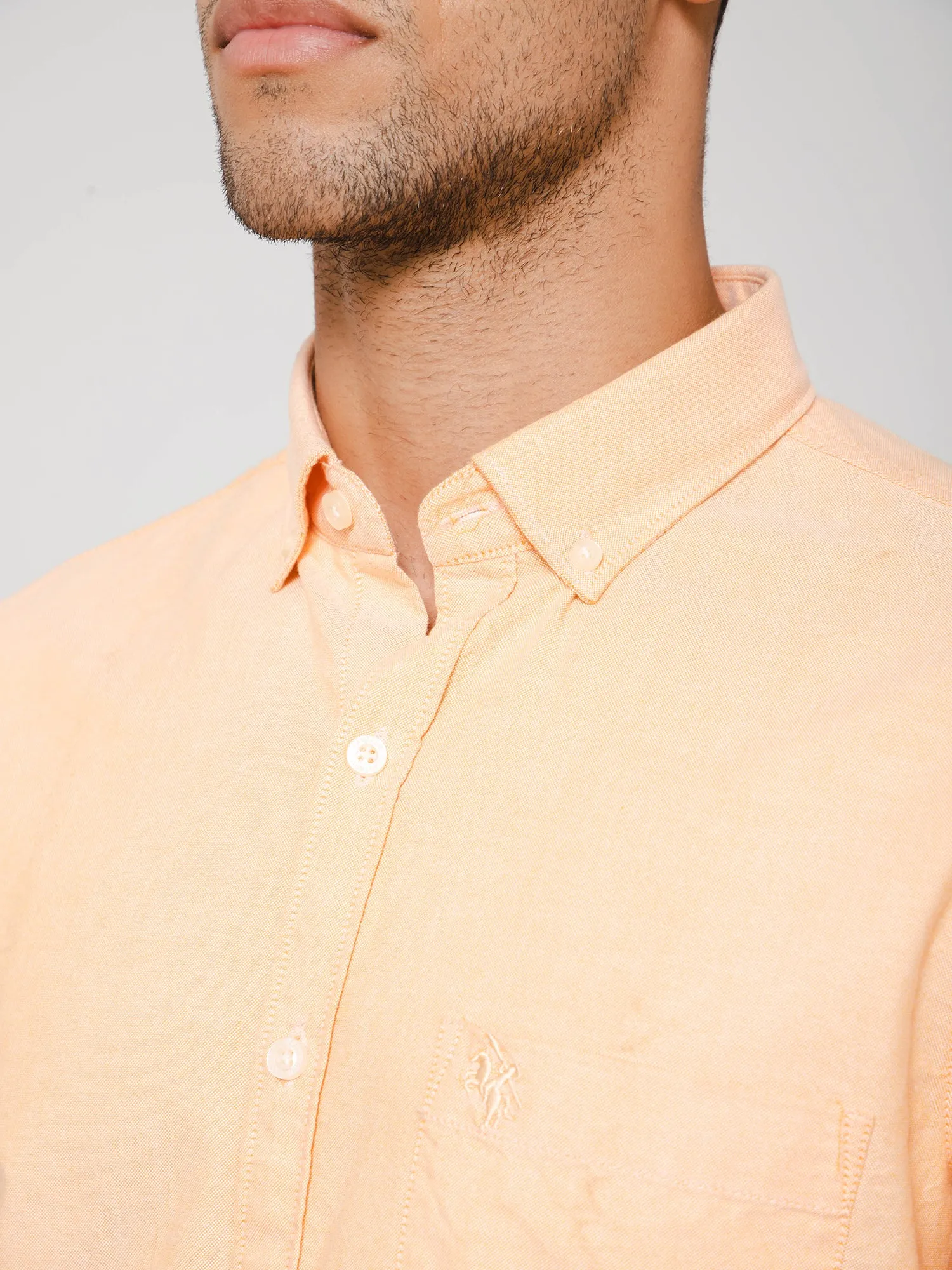 Men's Light Orange Casual Plain Full Sleeve Shirt