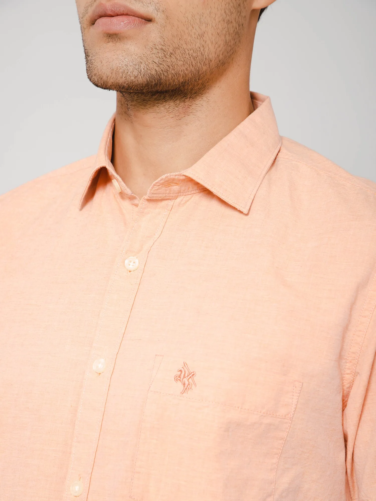 Men's Light Orange Casual Plain Half Sleeve Shirt