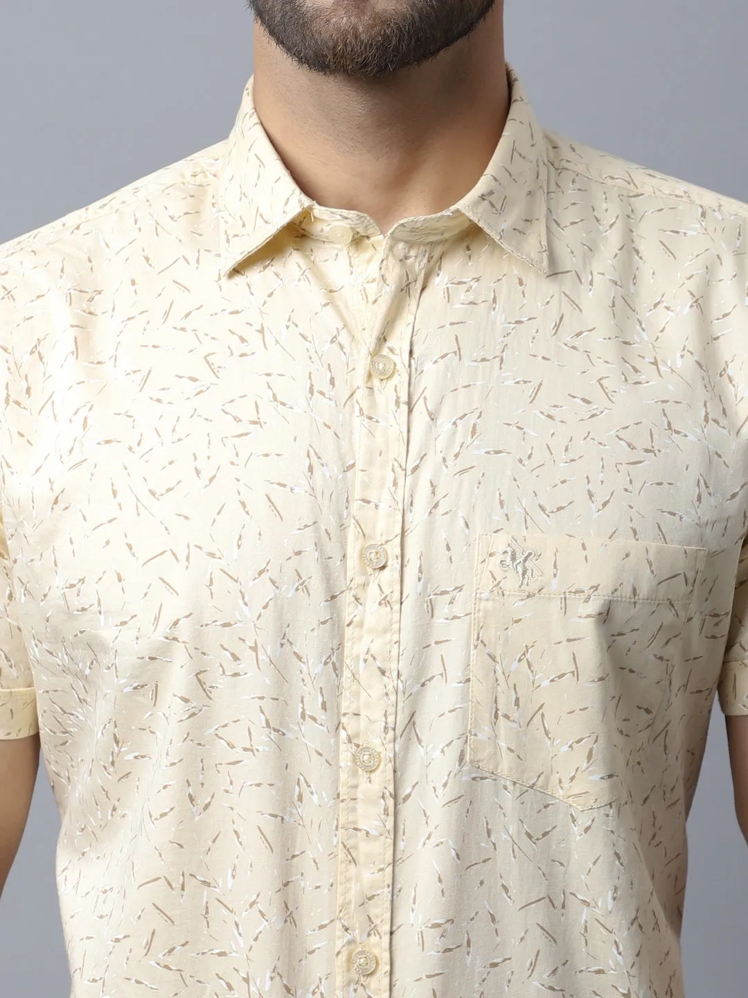 Men's Light Yellow Casual Abstract Print Full Sleeve Shirt