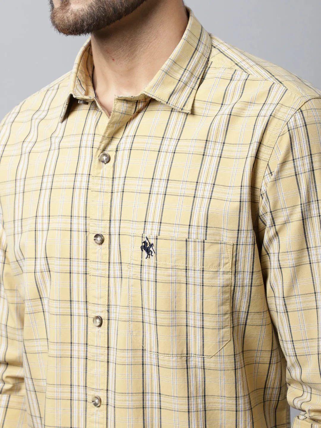 Men's Light Yellow Casual Medium Checks Full Sleeve Shirt