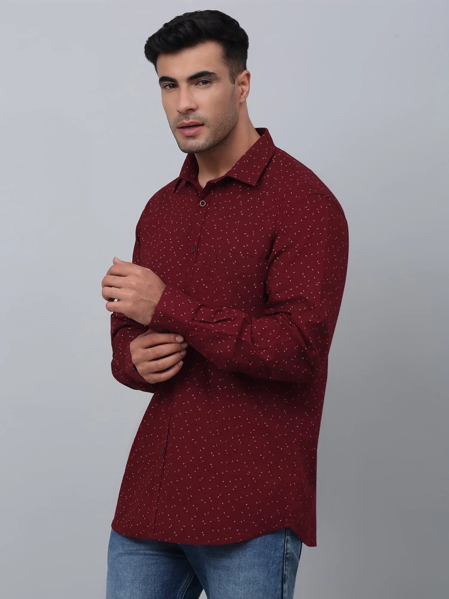 Men's Maroon Casual Ditsy Print Full Sleeve Shirt