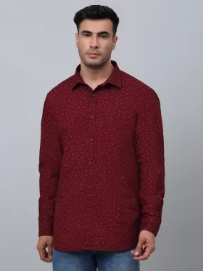 Men's Maroon Casual Ditsy Print Full Sleeve Shirt