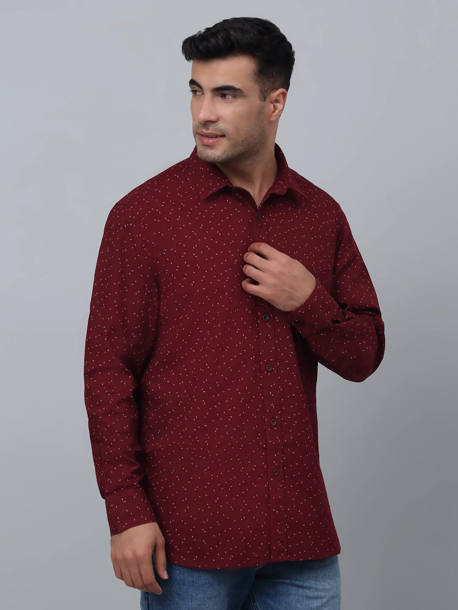 Men's Maroon Casual Ditsy Print Full Sleeve Shirt