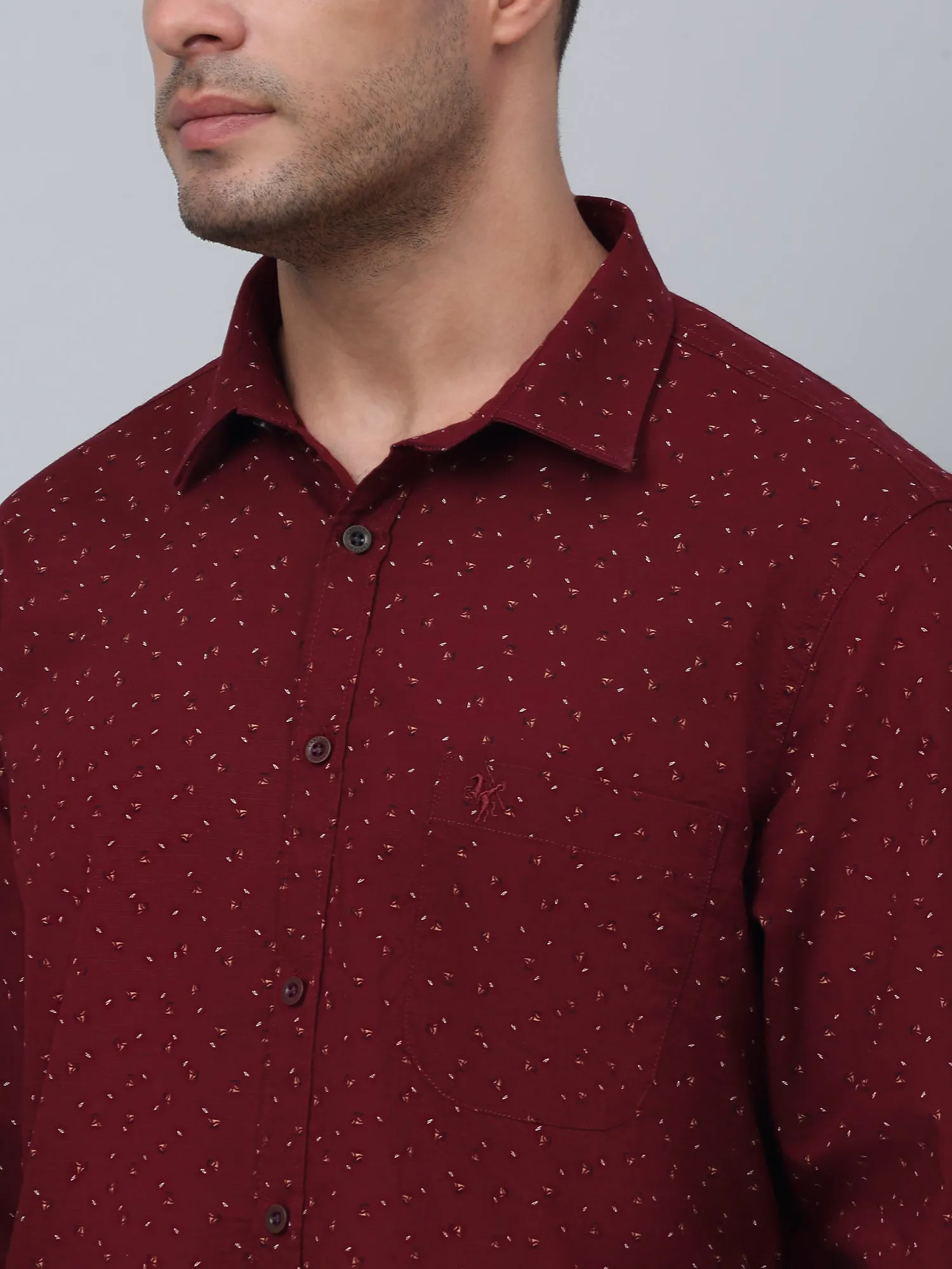 Men's Maroon Casual Ditsy Print Full Sleeve Shirt