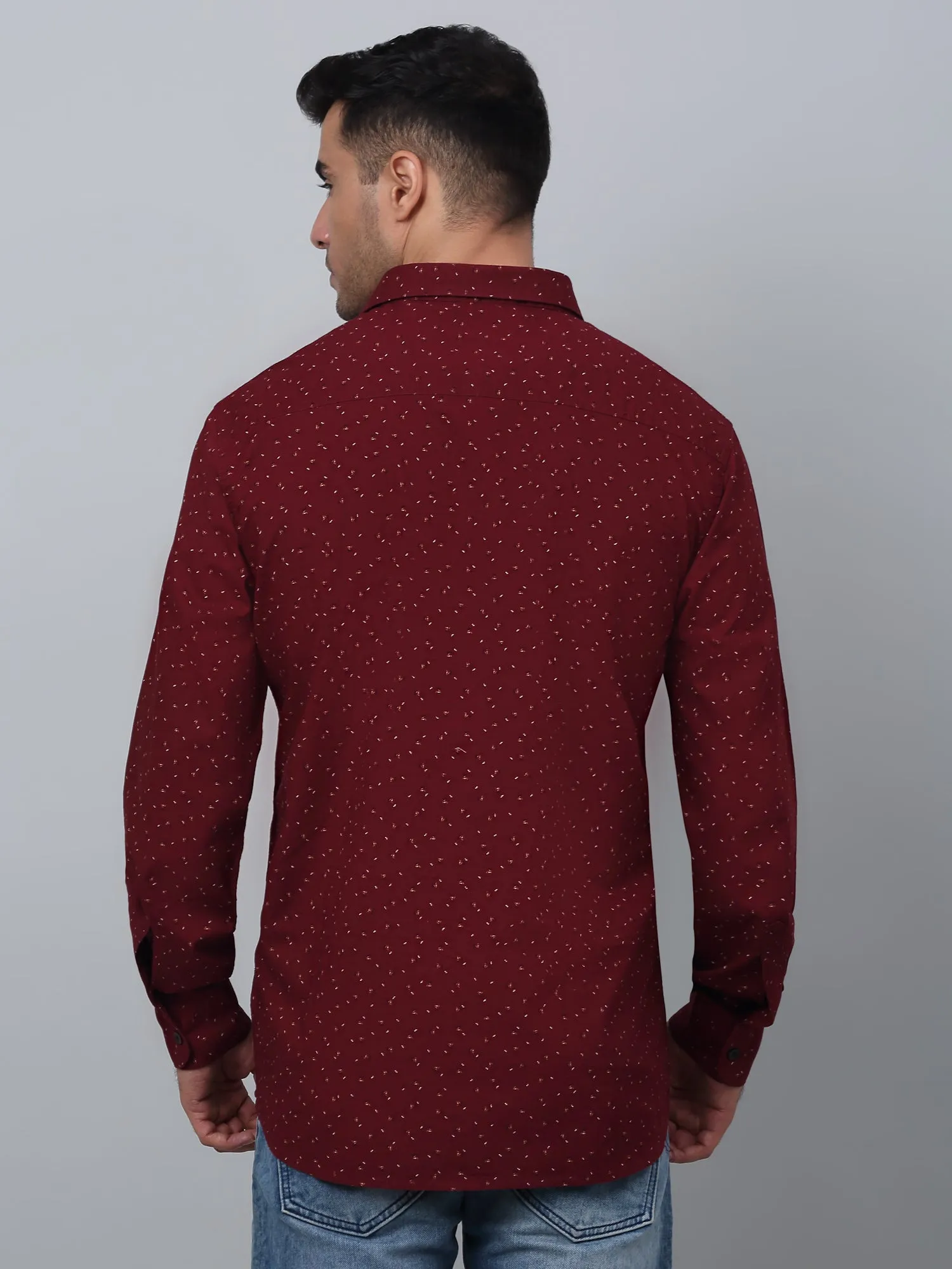 Men's Maroon Casual Ditsy Print Full Sleeve Shirt