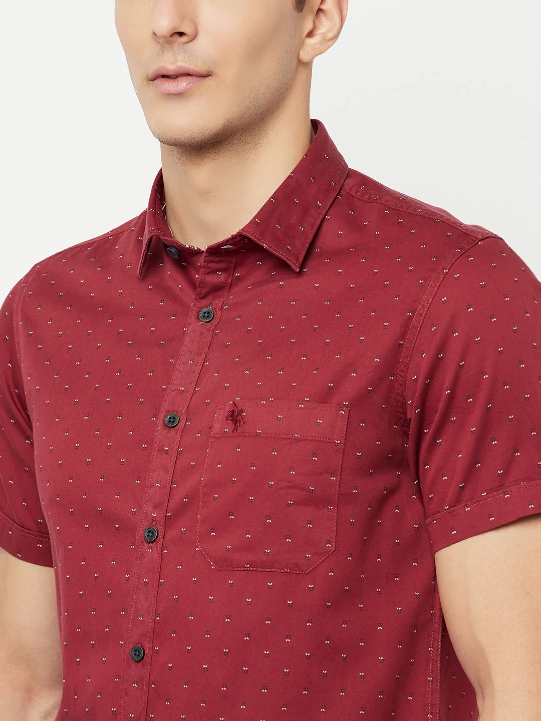 Men's Maroon Casual Geometric Print Half Sleeve Shirt