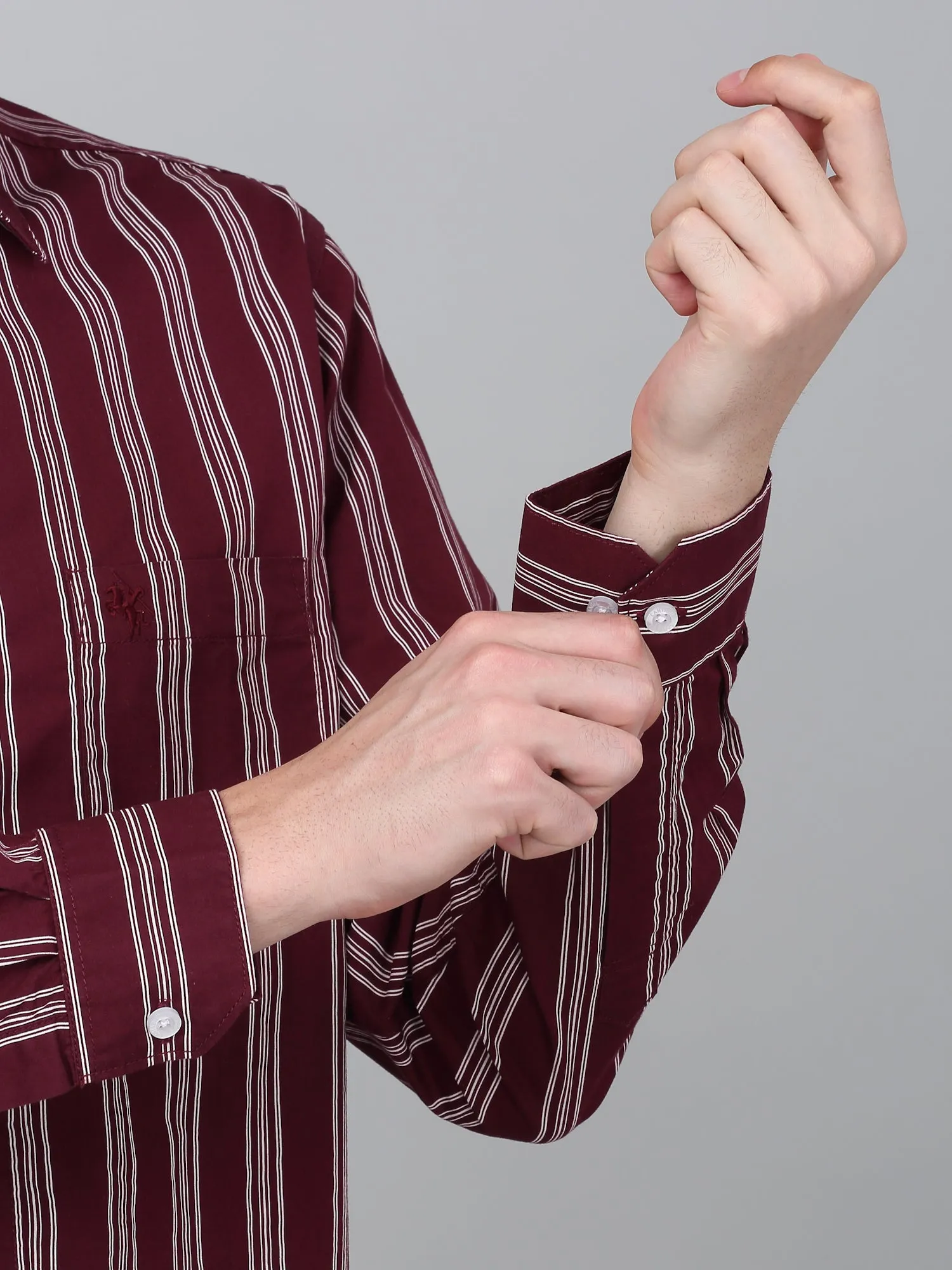 Men's Maroon Striped Full Sleeve Casual Shirt