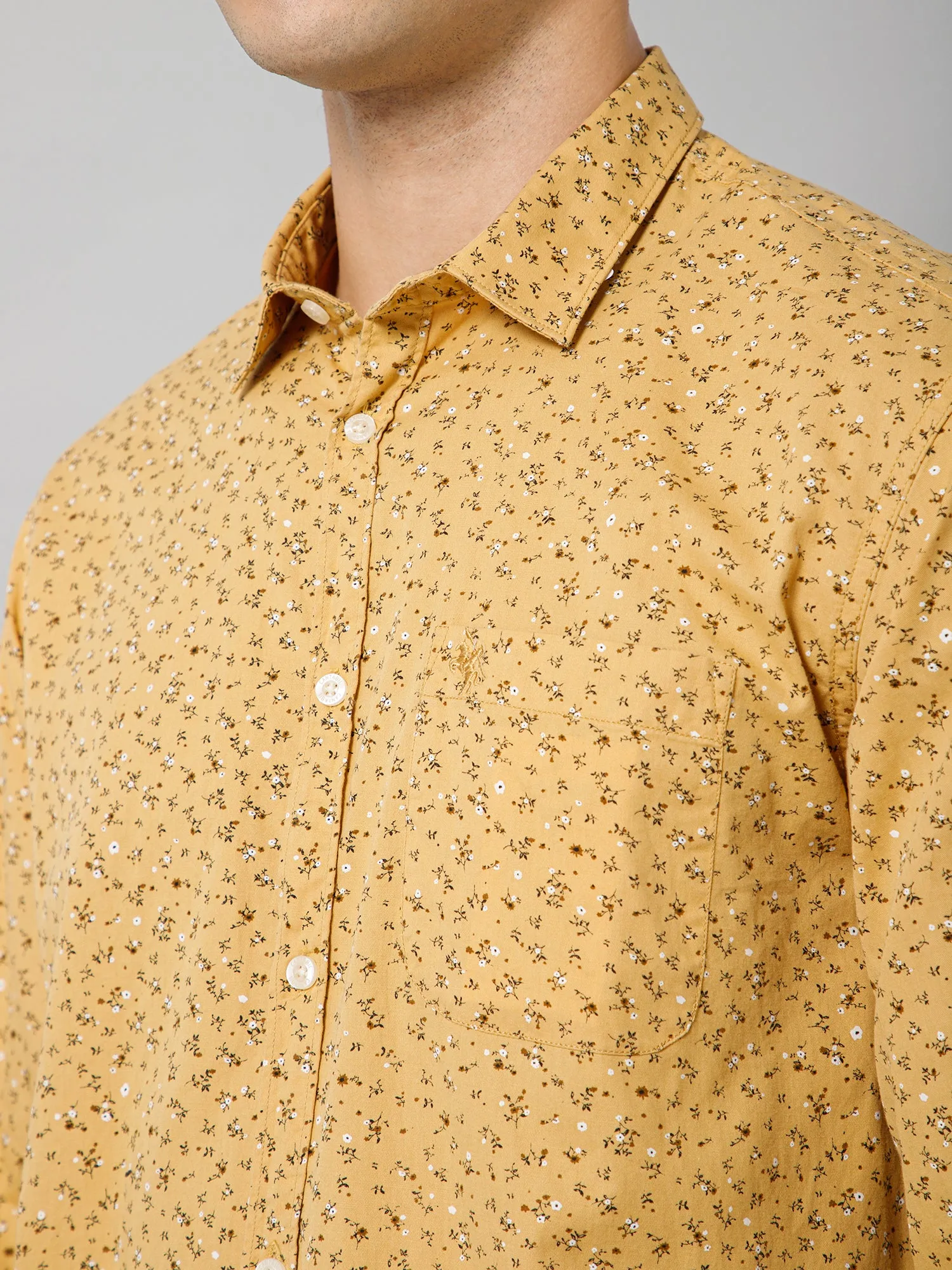 Men's Mustard Casual Floral Print Full Sleeve Shirt