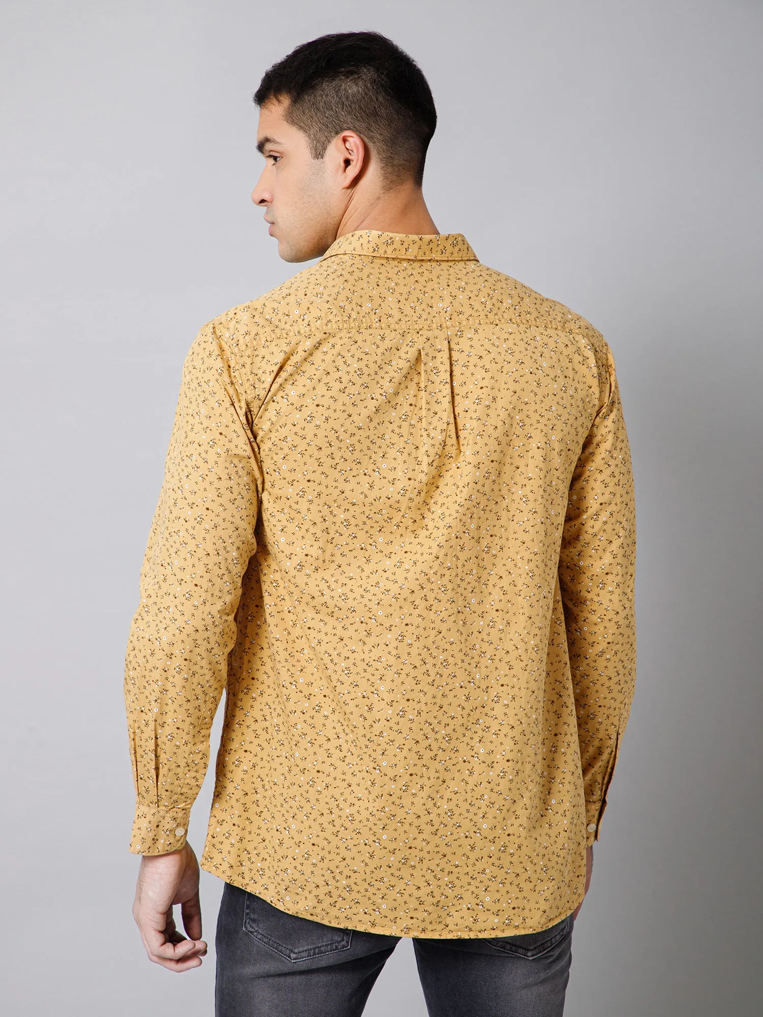 Men's Mustard Casual Floral Print Full Sleeve Shirt