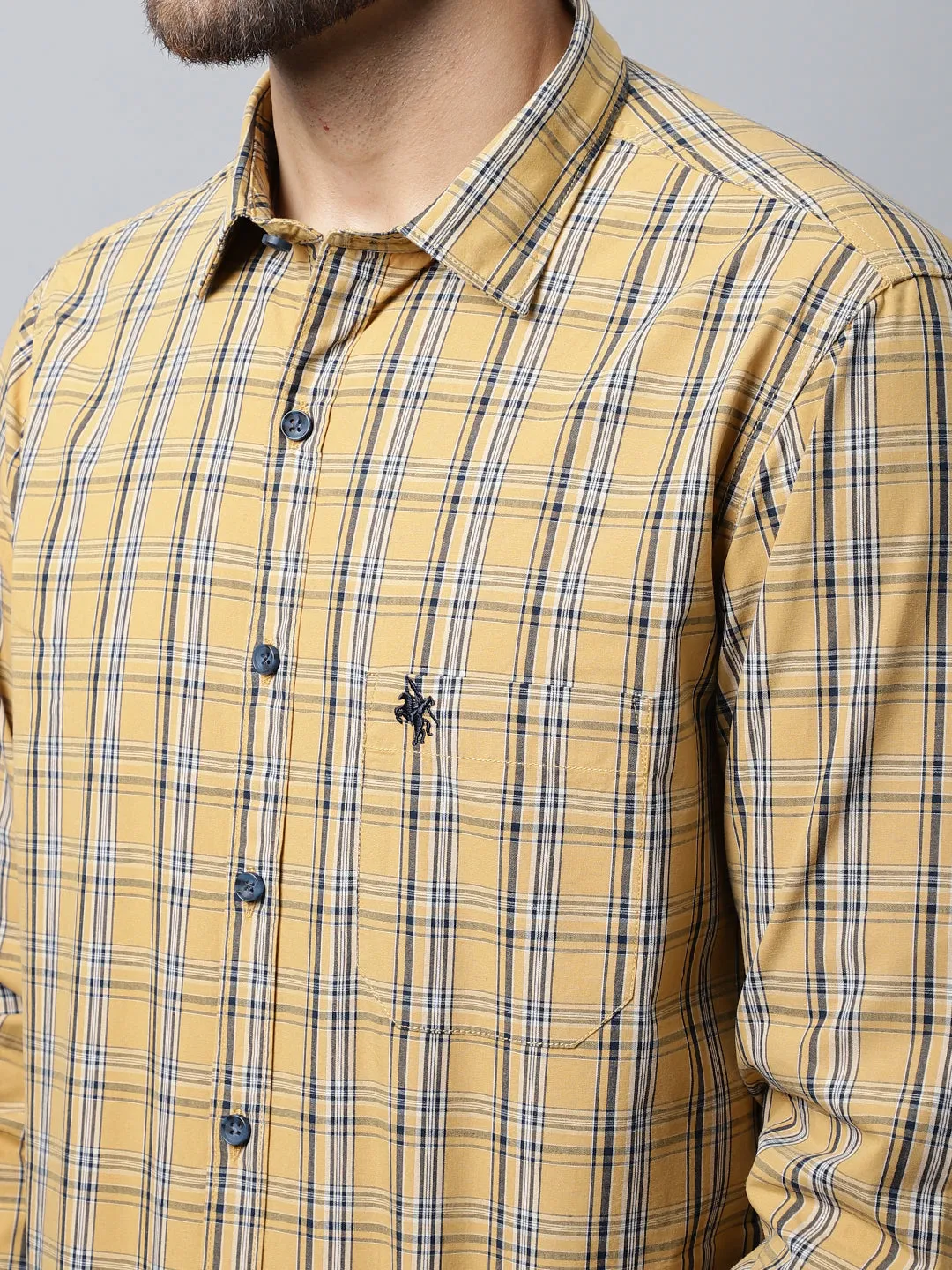 Men's Mustard Casual Medium Checks Full Sleeve Shirt