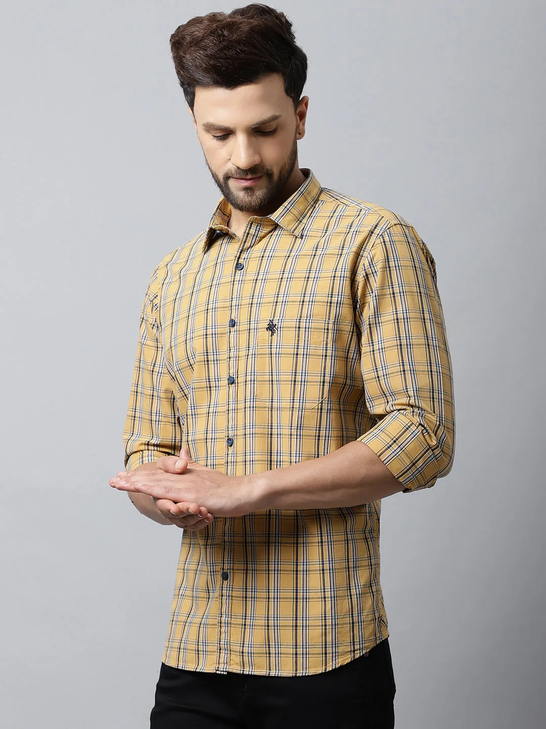 Men's Mustard Casual Medium Checks Full Sleeve Shirt