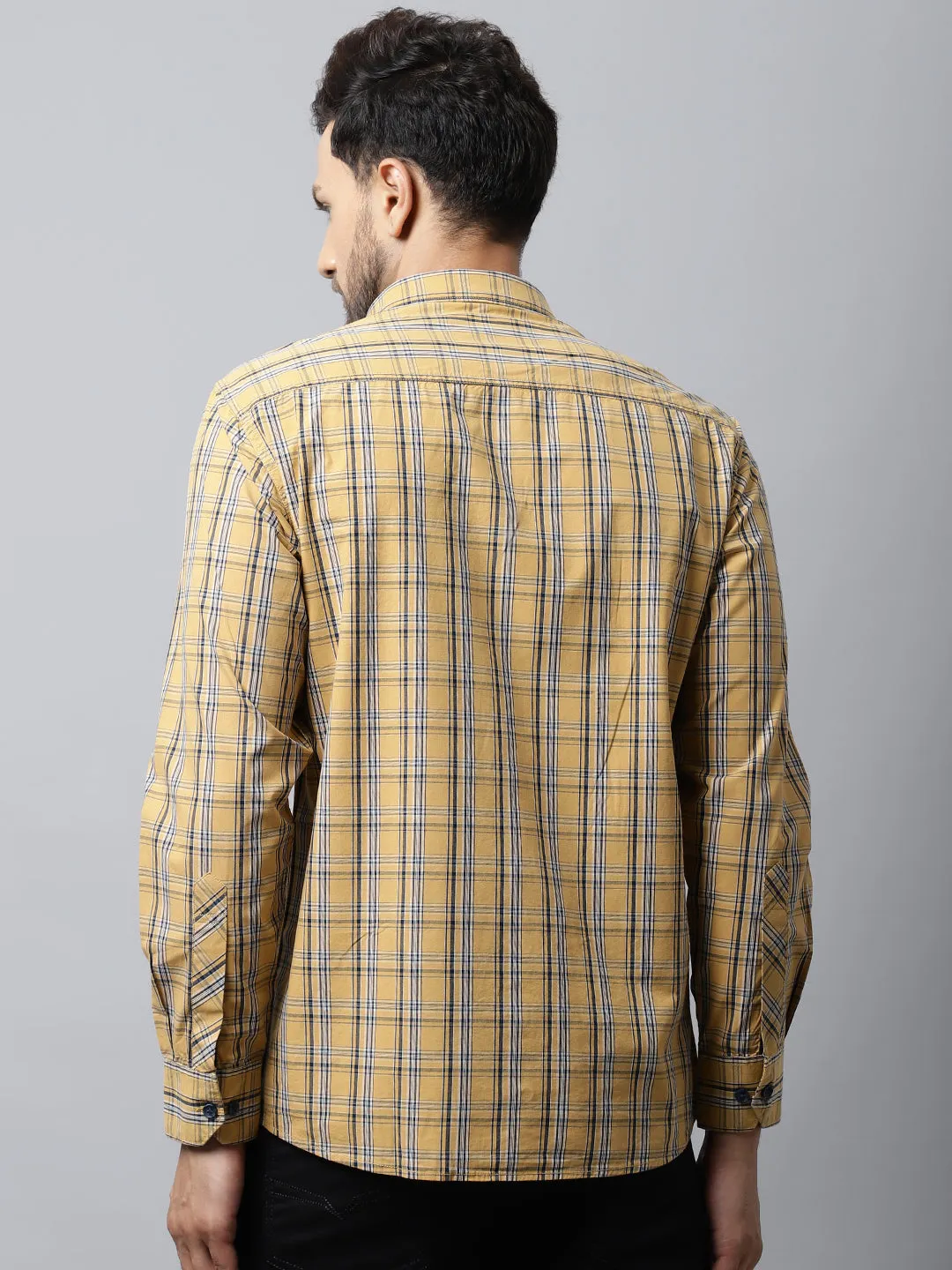 Men's Mustard Casual Medium Checks Full Sleeve Shirt