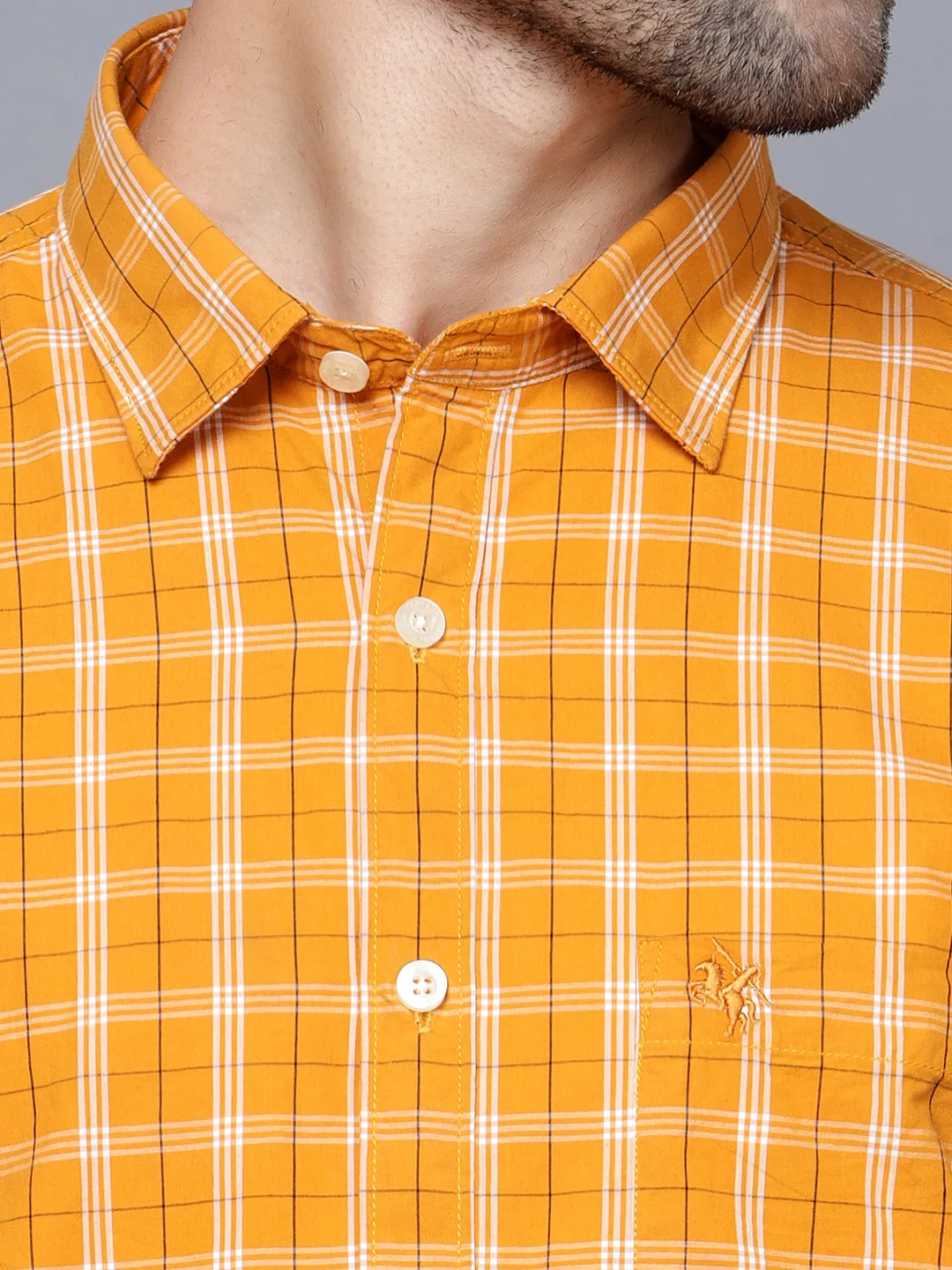 Men's Mustard Casual Medium Checks Half Sleeve Shirt