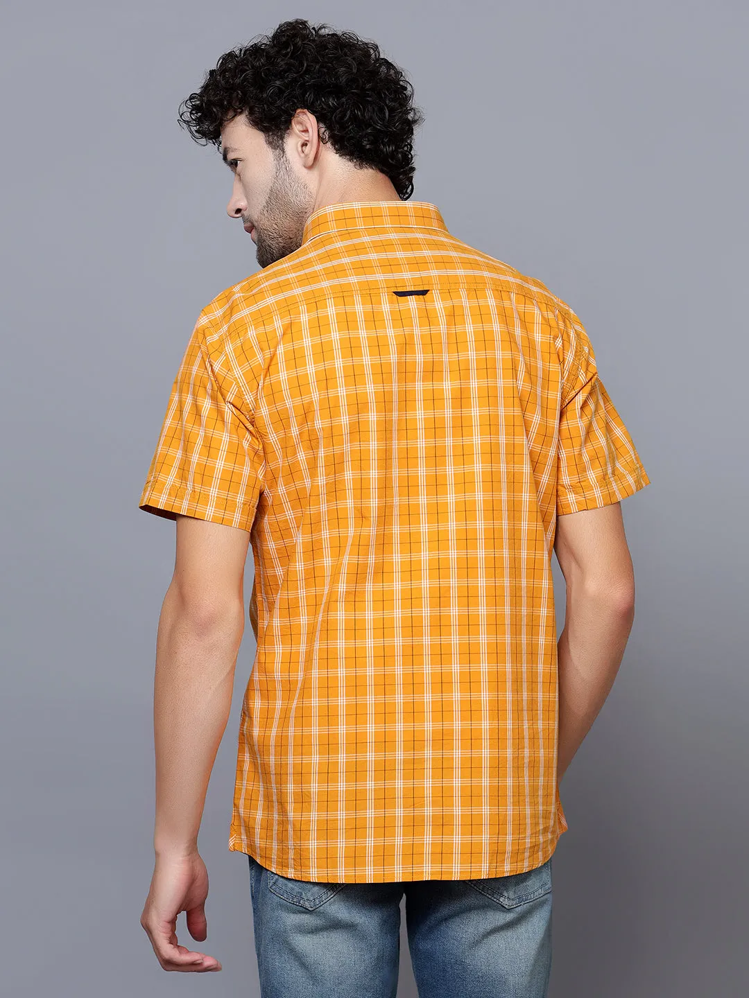 Men's Mustard Casual Medium Checks Half Sleeve Shirt