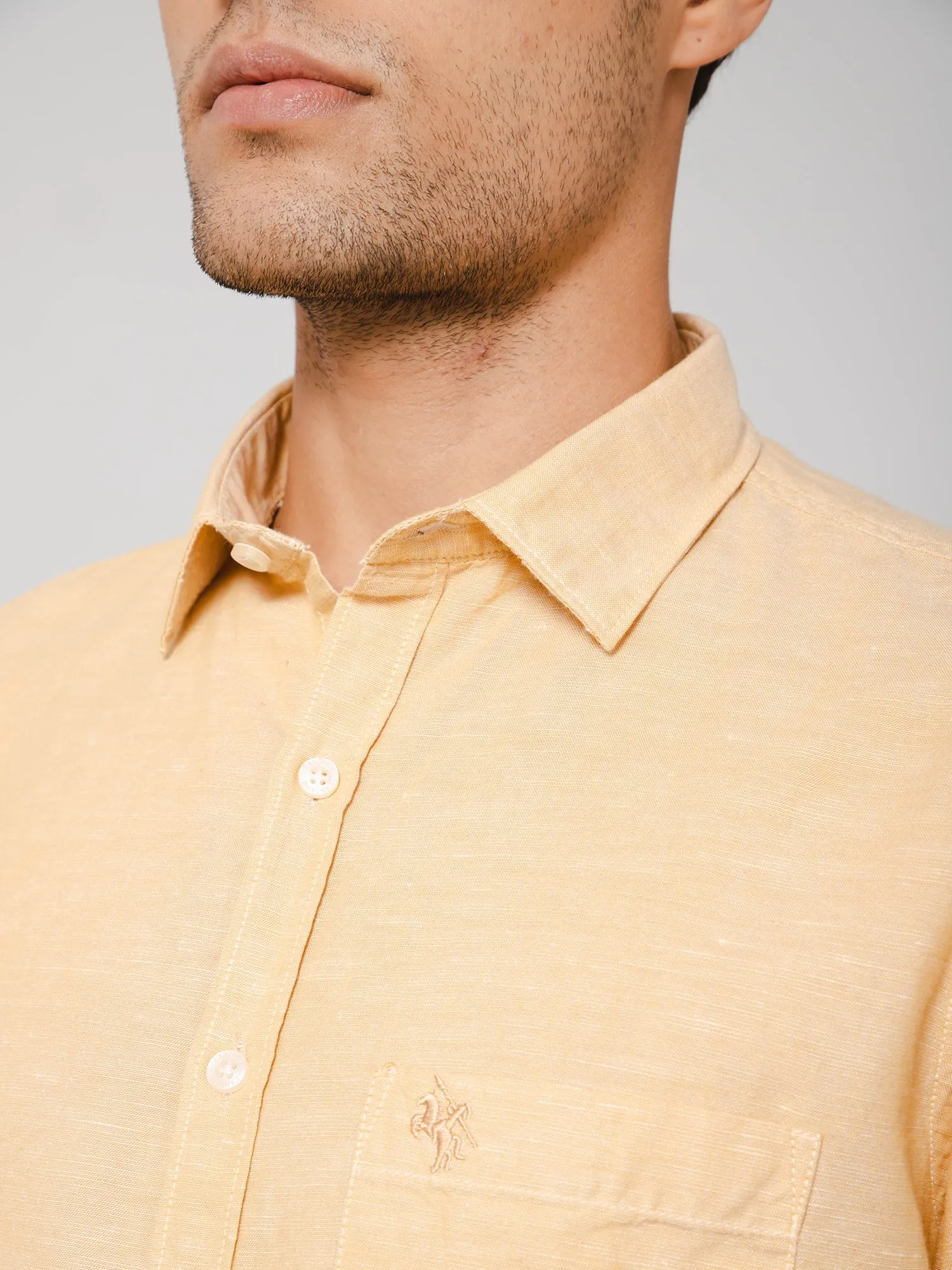 Men's Mustard Casual Plain Half Sleeve Shirt