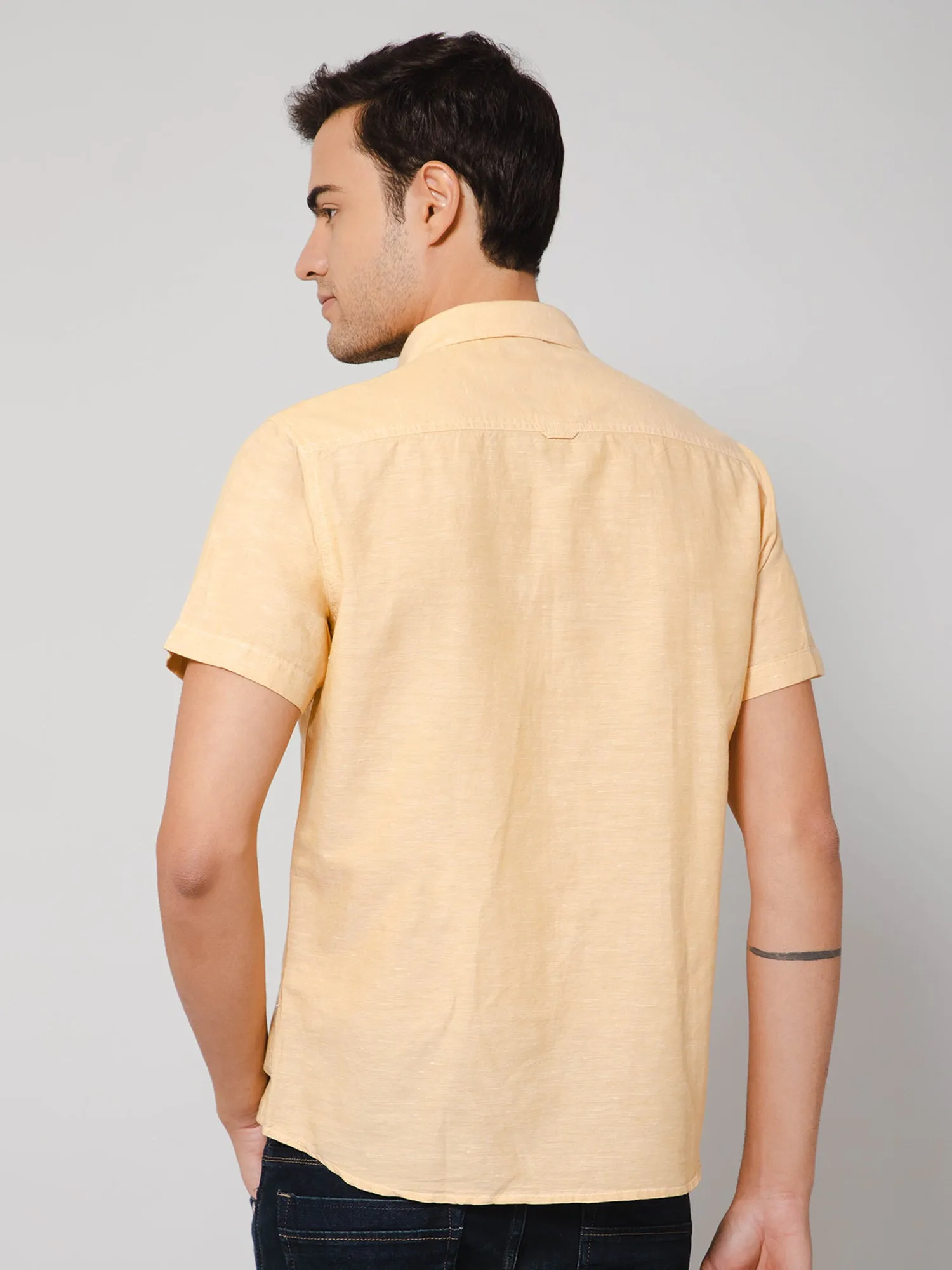 Men's Mustard Casual Plain Half Sleeve Shirt