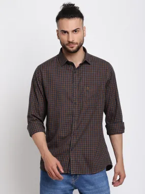 Men's Mustard Casual Small Checks Full Sleeve Shirt