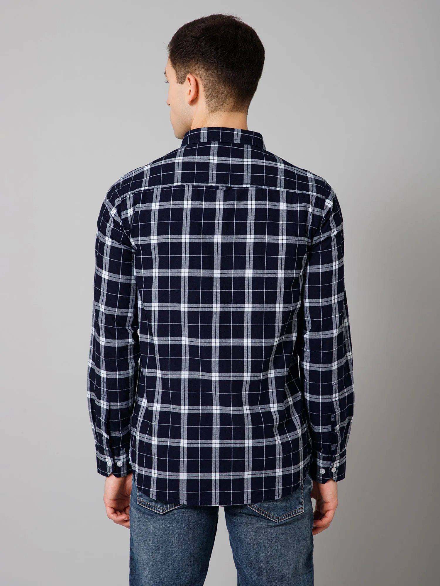 Men's Navy Blue Casual Big Checks Full Sleeve Shirt