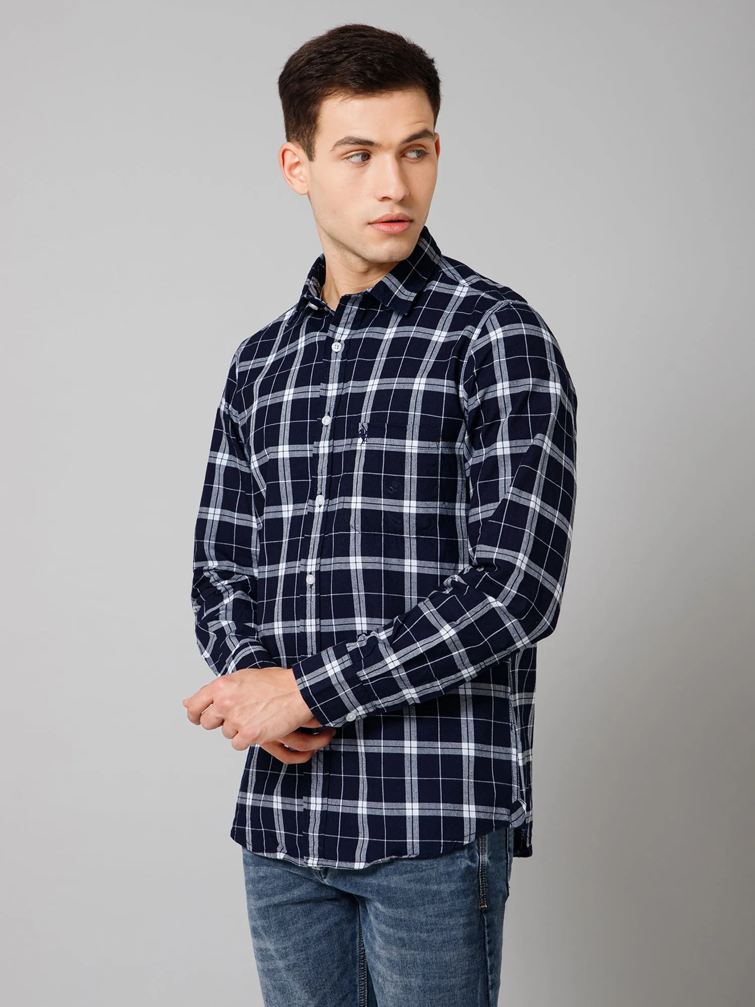 Men's Navy Blue Casual Big Checks Full Sleeve Shirt