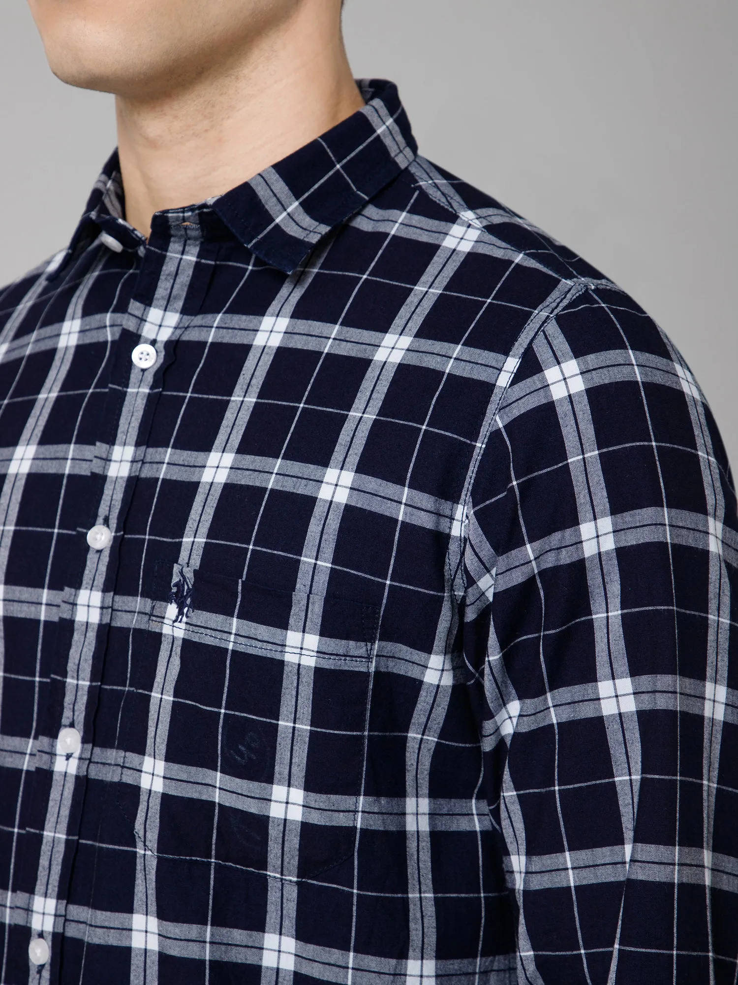 Men's Navy Blue Casual Big Checks Full Sleeve Shirt