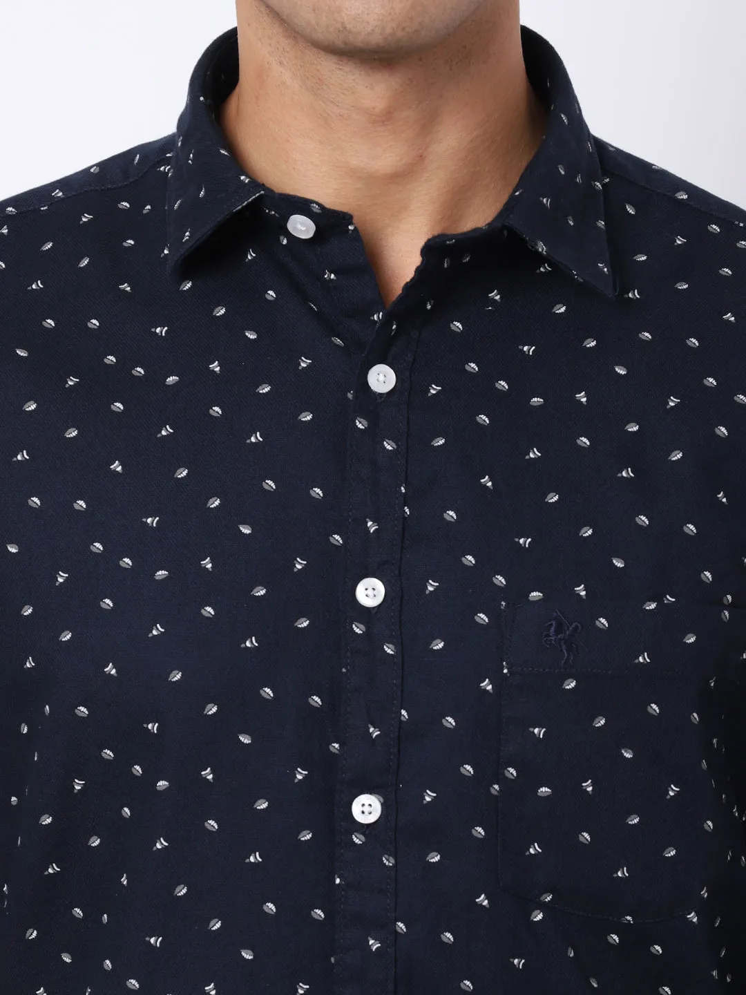 Men's Navy Blue Casual Ditsy Print Full Sleeve Shirt