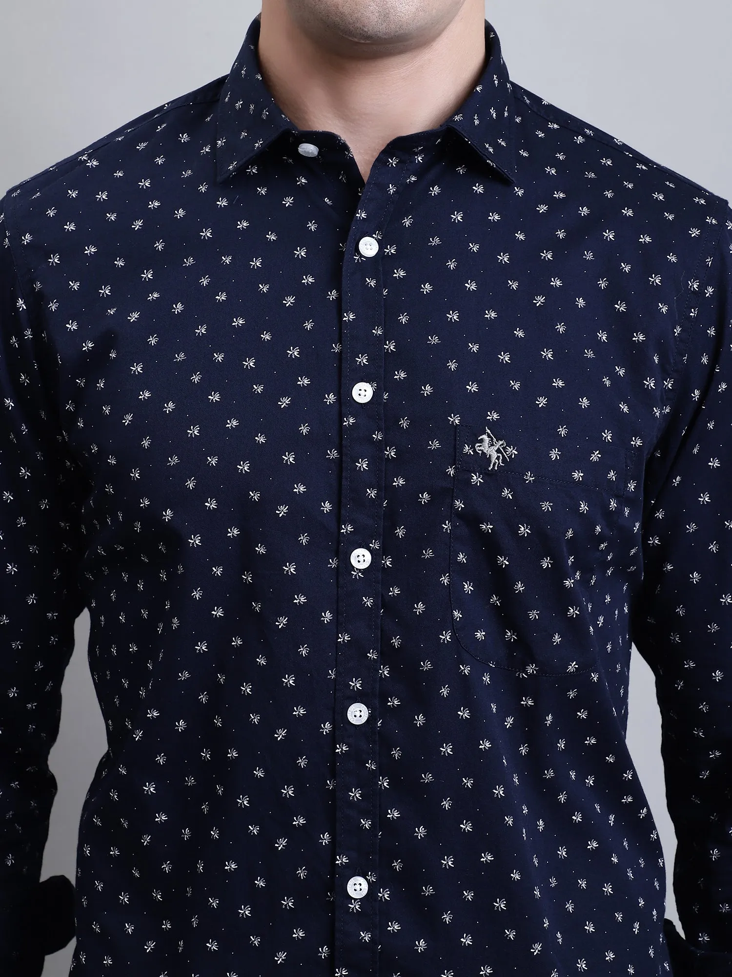 Men's Navy Blue Casual Floral Print Full Sleeve Shirt