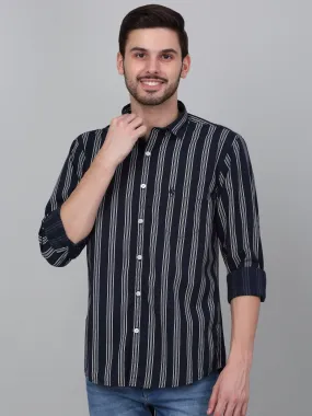 Men's Navy Blue Striped Full Sleeve Casual Shirt