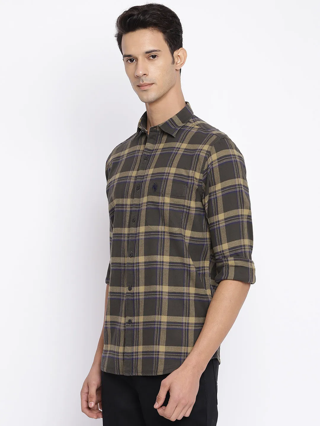 Men's Olive Green Casual Big Checks Full Sleeve Shirt