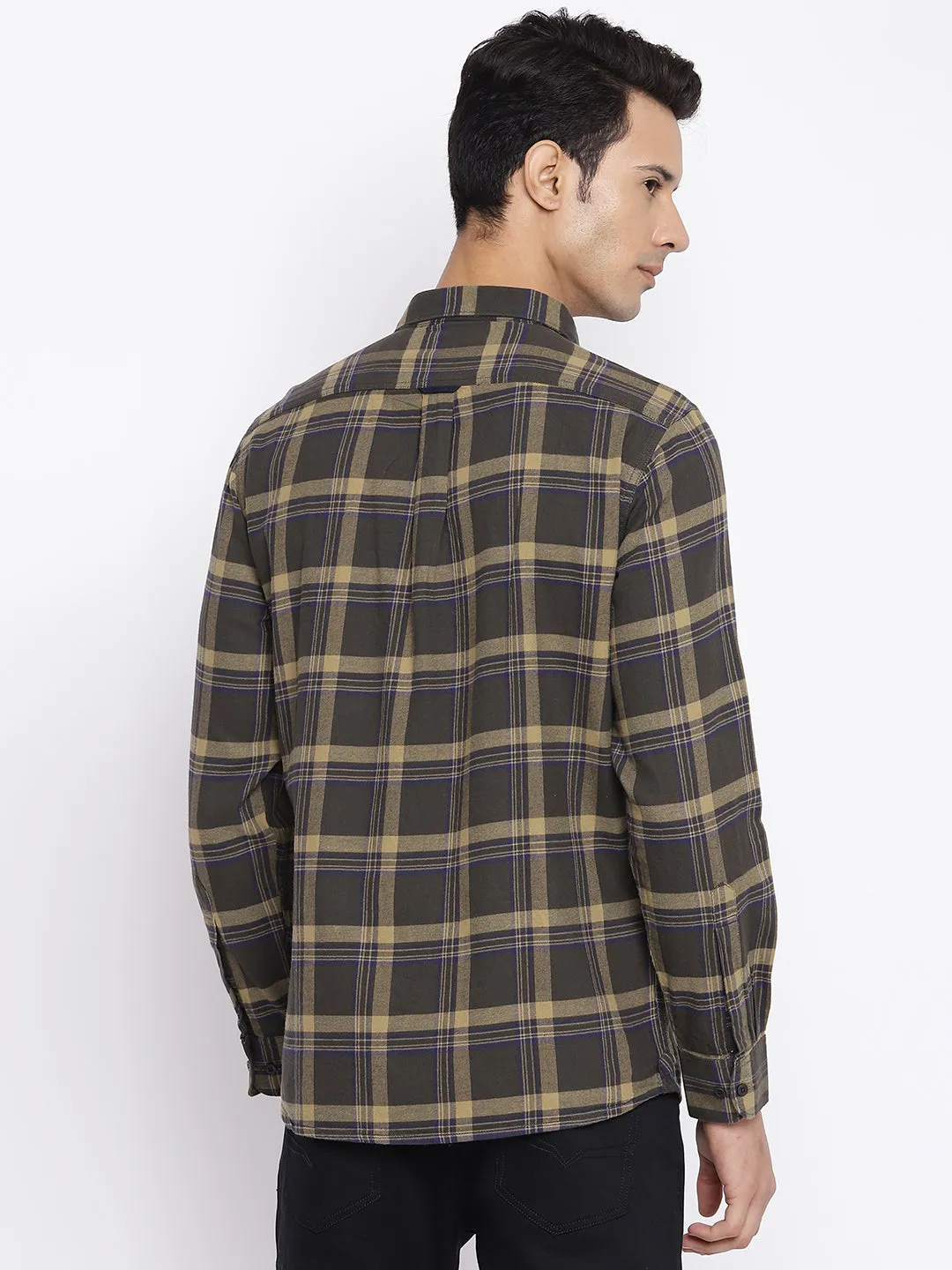 Men's Olive Green Casual Big Checks Full Sleeve Shirt