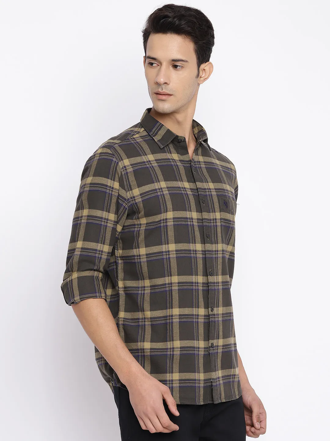 Men's Olive Green Casual Big Checks Full Sleeve Shirt