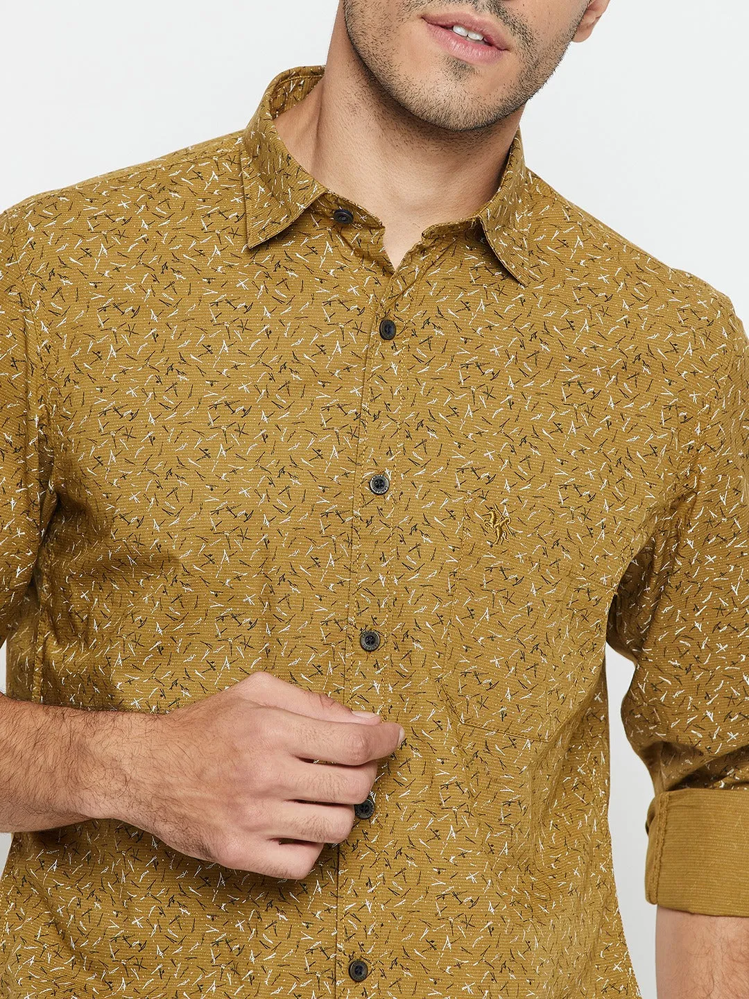 Men's Olive Green Casual Ditsy Print Full Sleeve Shirt