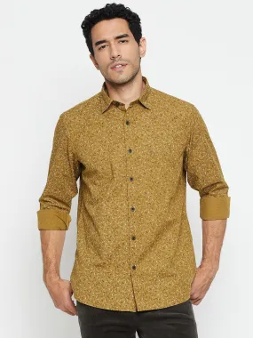 Men's Olive Green Casual Ditsy Print Full Sleeve Shirt