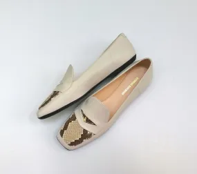 Nicholas Kirkwood Loaferina Cream Leather with Snakeskin Print Flats NATURE-L ® certified